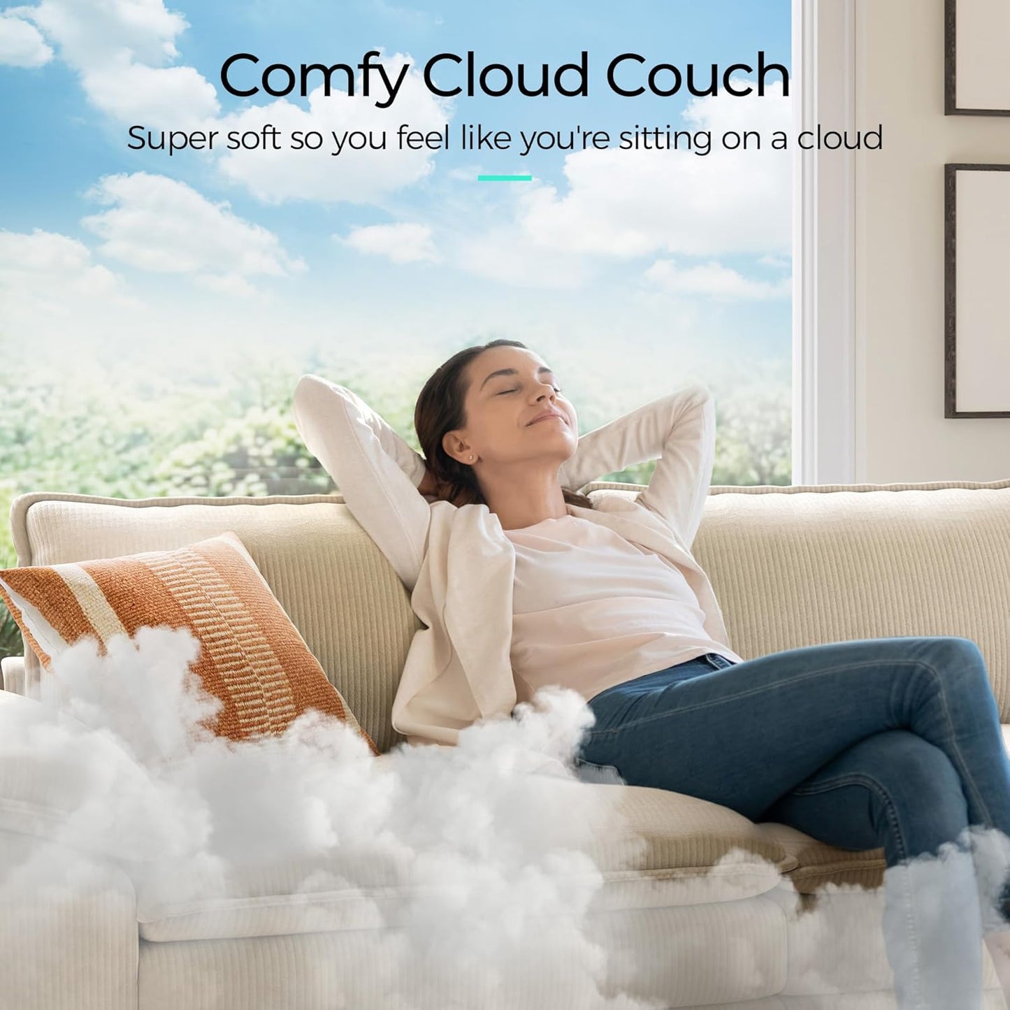 LINSY HOME Sectional Sleeper Sofa - 90'' Modular Cloud Couch Oversized Corduroy Sofa Bed with Movable Ottoman Soft Modern Comfy Couch Set for Living Room Apartment Office, Beige