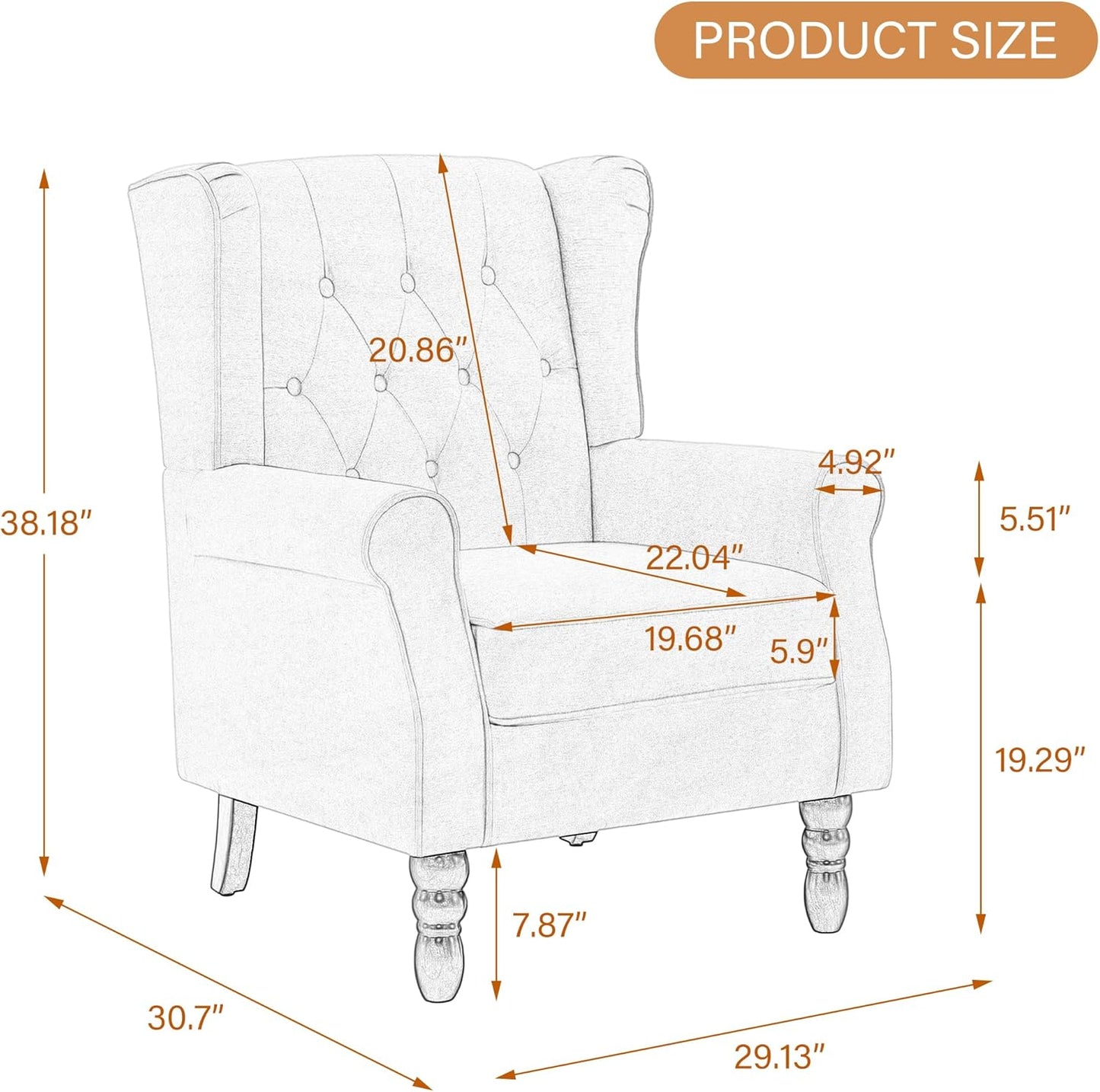 UIXE High Back Accent Chairs Set of 2, Upholstered Armchair in Fabric, Retro Wingback Arm Chair for Living Room, Comfy Single Sofa Bedroom Reading Seat with Solid Wood Legs - Taupe