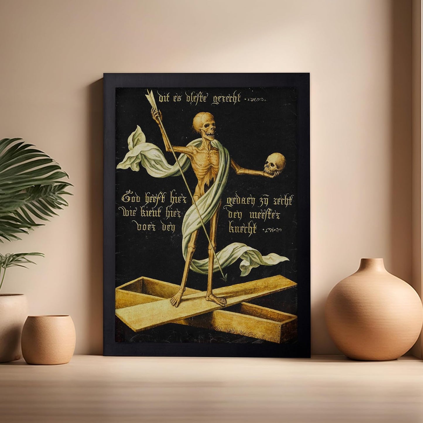 Poster Master Vintage Medieval Poster - Retro Gothic Print - Gift for Artist, Friend - Allegory of Life and Death, Skeleton, Dark, Skull - Wall Decor for Home, Living Room, 16x20 Black Framed