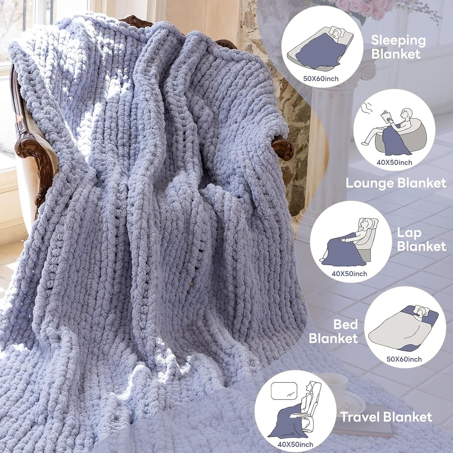 Chunky Knit Blanket - Luxury Soft Cozy 50 * 60 Throw Blanket,100% Woven Blanket Rope Knot Throw Blanket for Couch, Sofa, Home Decor, Gift - Machine Washable（Grey）