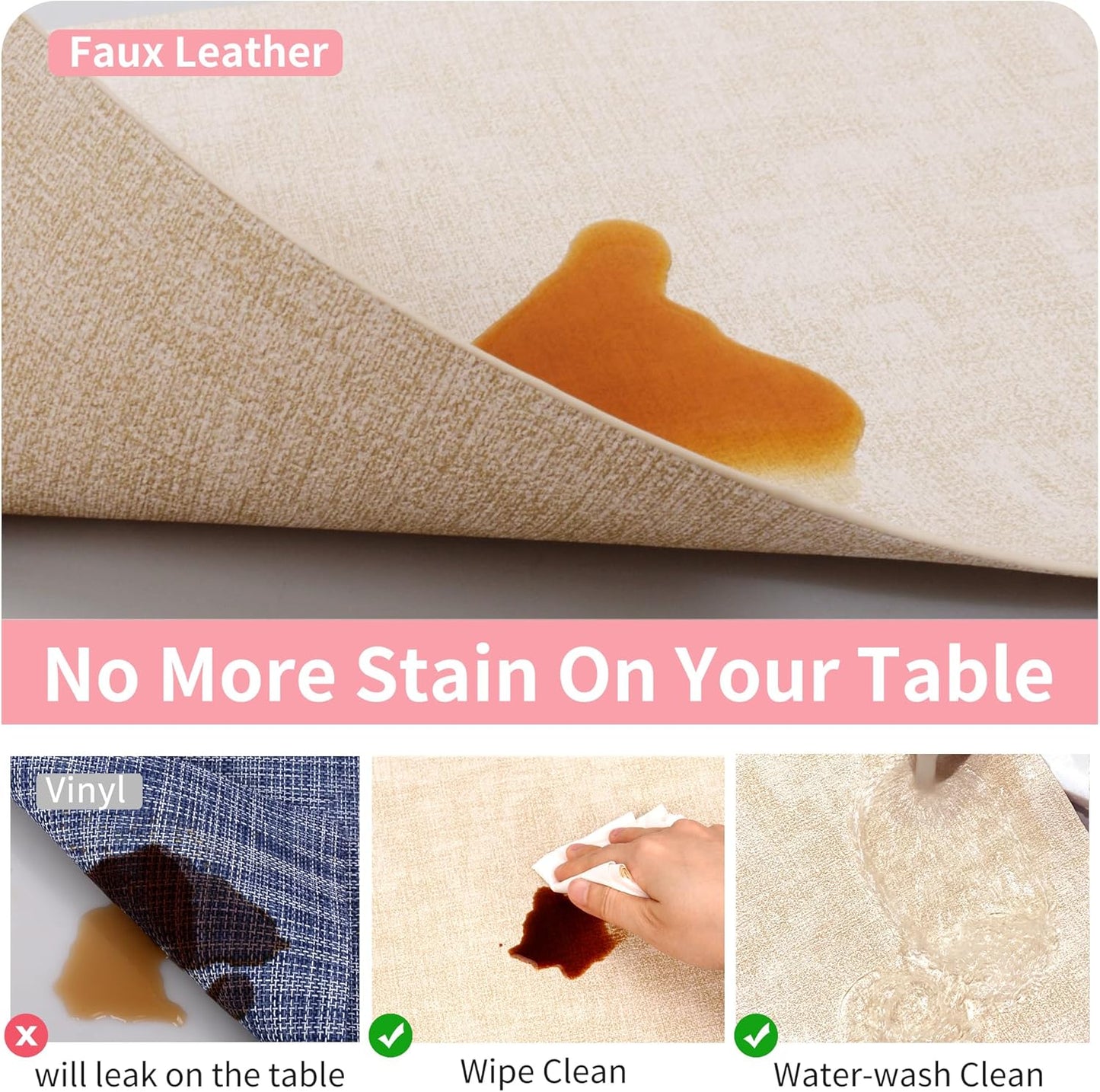 Maxpearl Faux Leather Placemats Set of 6 - Waterproof - Wipe Clean - Heat Resistant - Anti Slip Dining Table Place Mats, Suitable for Indoor & Outdoor Use, 17’’×12’’, Beige