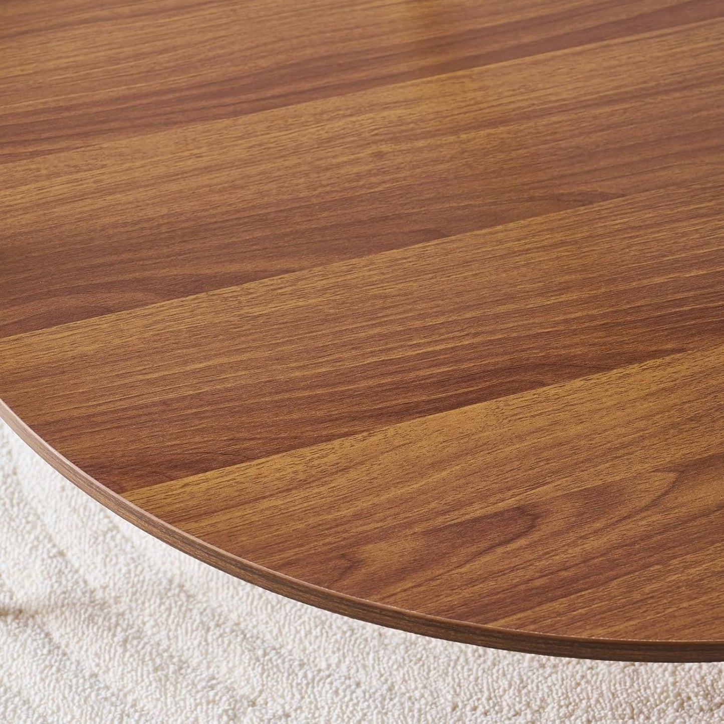 Round Coffee Table, Mid-Century Modern Design, D30 x H17, for Living Room, 2-Tier Structure, Amber Glass Top and Walnut MDF Shelf, Sleek Conical Metal Legs with Gold Finish