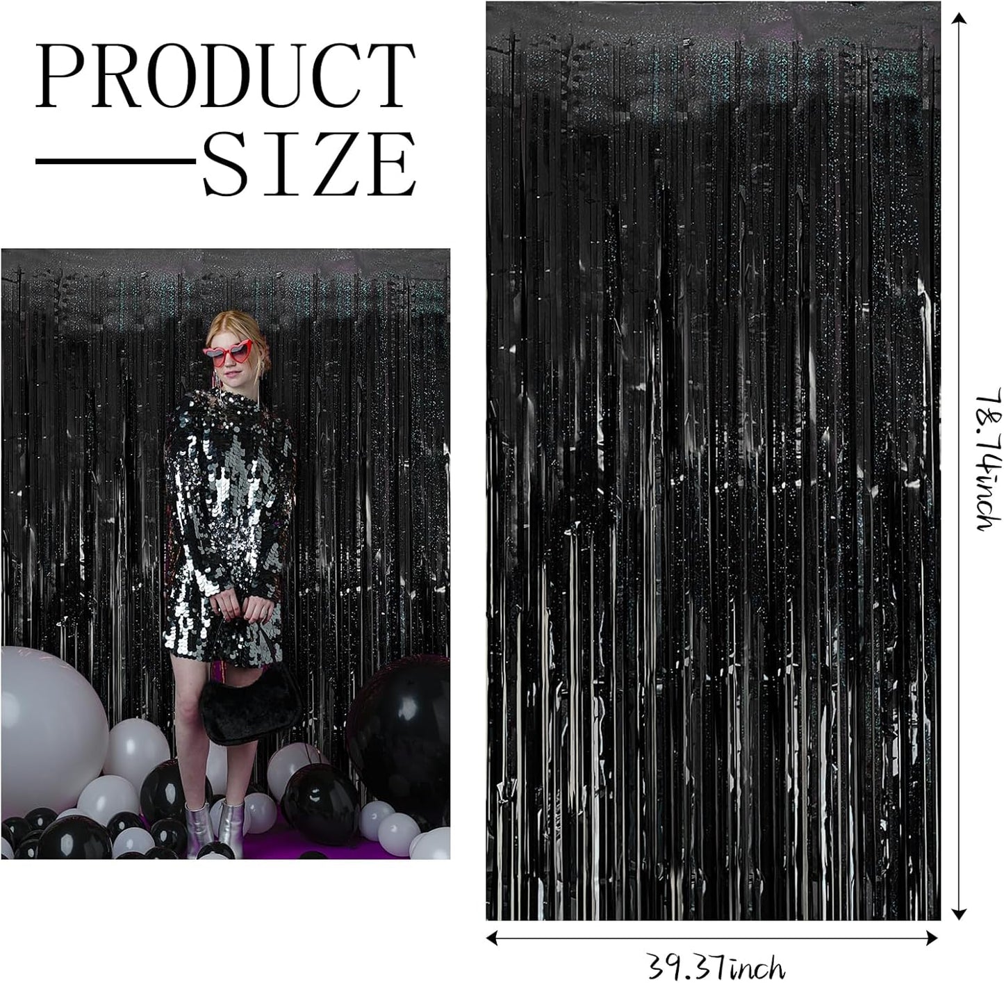 3 Pack Black Party Streamers Backdrop Tinsel Foil Fringe Curtains Halloween Party Decorations Birthday Wednesday Party Decorations Graduation Halloween Decor Party Supplies