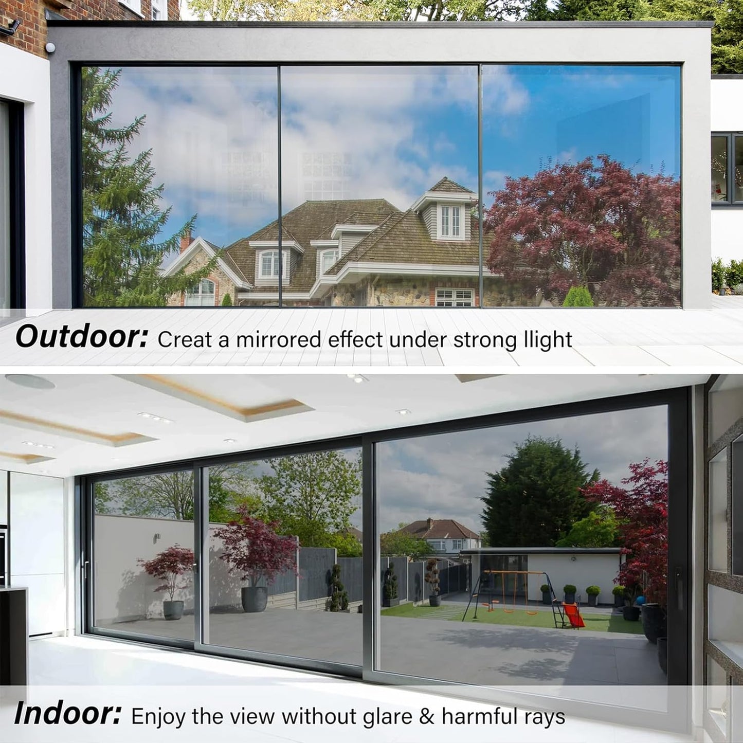 Kromapolis One Way Window Privacy Film Reflective Mirror Home Window Tint, Daytime Privacy Heat Control Anti UV Glass Tinting Static Cling (Silver, 29.5 x 78.7 inch)