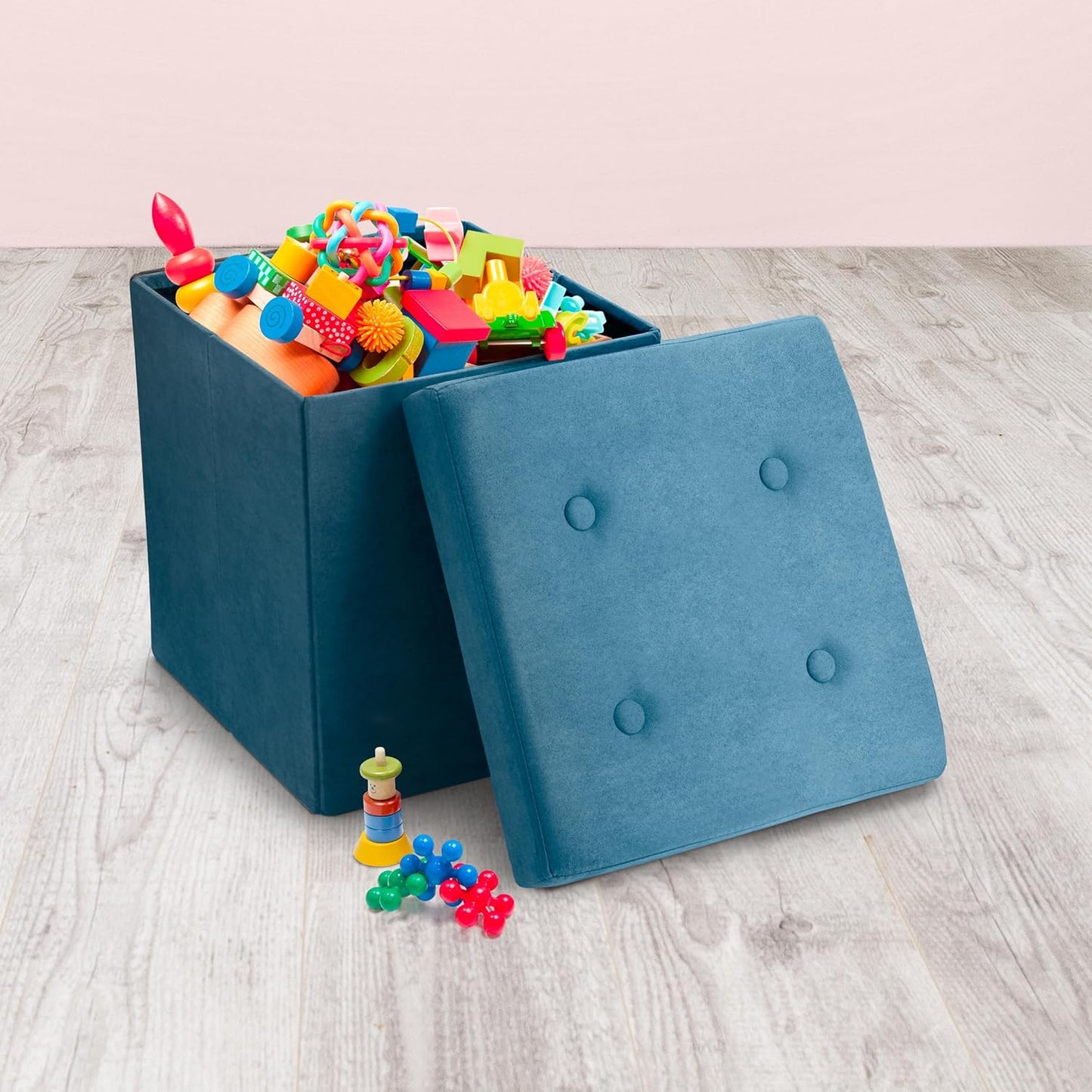 Sorbus Folding Ottoman - Foot Rest Cube, Bedroom Bench, Coffee Table, Shoe Storage, Foot Stool, Pouf - Teal Blue Suede Velvet
