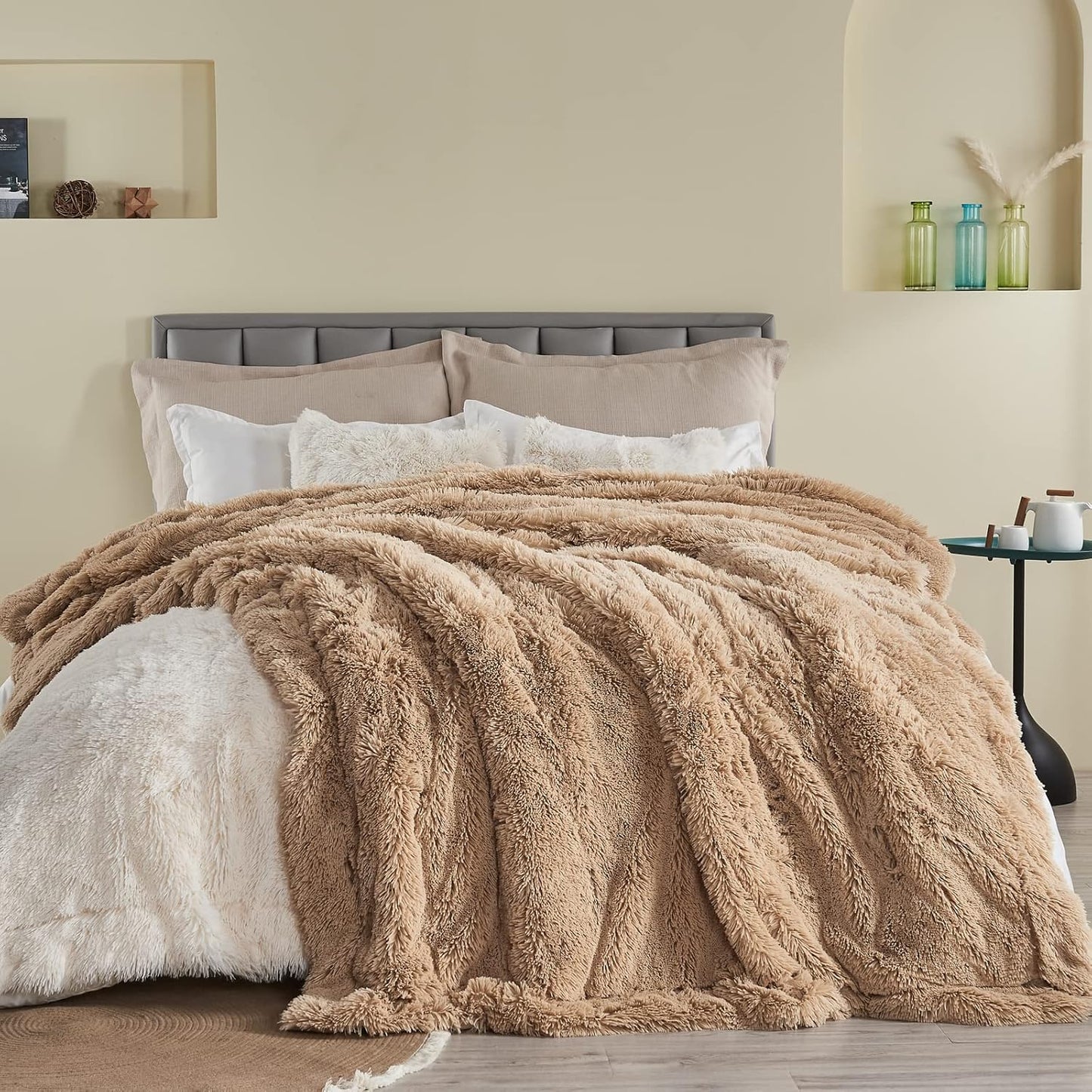 GONAAP Fuzzy Faux Fur Throw Blanket Twin Size Brown Super Soft Cozy Plush Fuzzy Shaggy Blanket for Couch Sofa Bed (Brown, Twin(60"x80"))