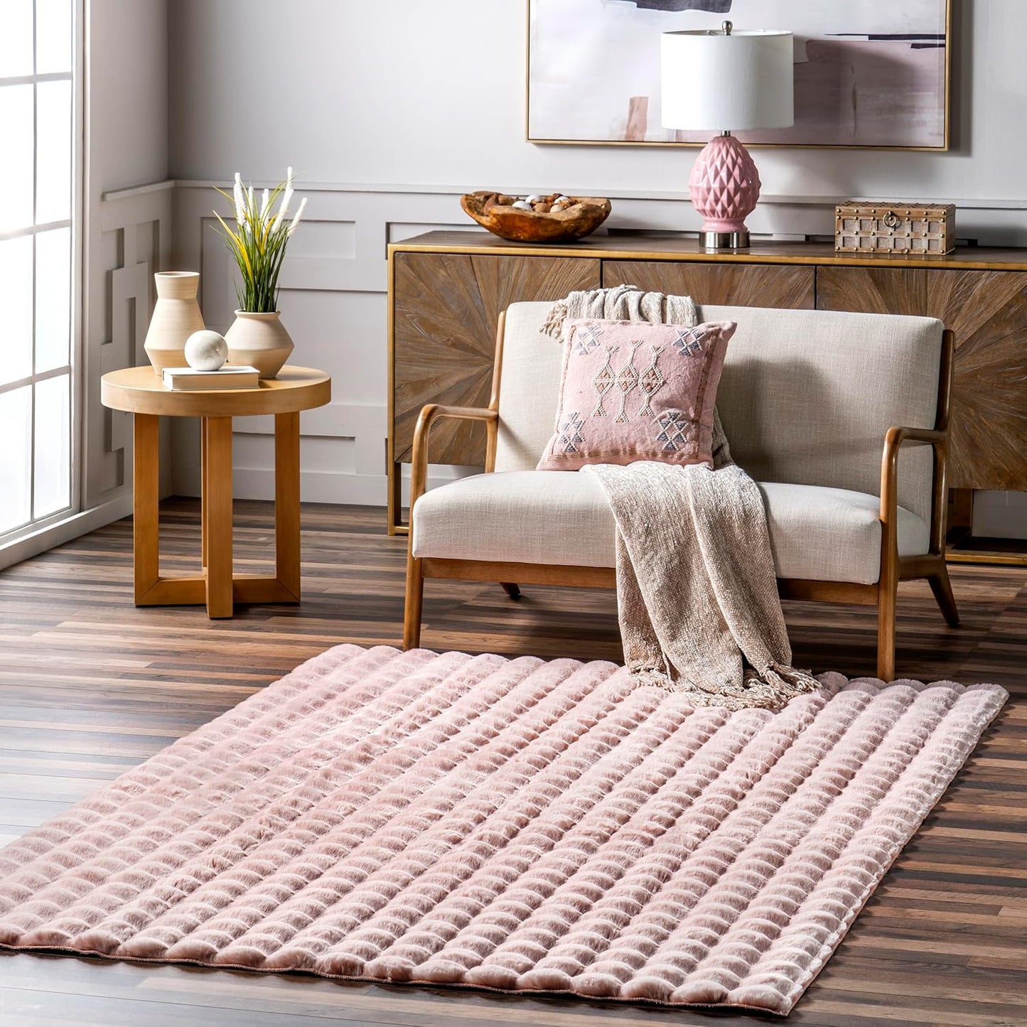 nuLOOM 3'9' x 6' Cozy Plush Area Rug, Machine Washable, Non-Slip, Soft Fluffy Shag Carpet for Living Room Bedroom Kids Room Nursery Home Decor, Jeni Blush