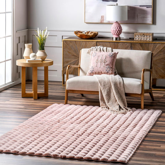 nuLOOM 3'9' x 6' Cozy Plush Area Rug, Machine Washable, Non-Slip, Soft Fluffy Shag Carpet for Living Room Bedroom Kids Room Nursery Home Decor, Jeni Blush