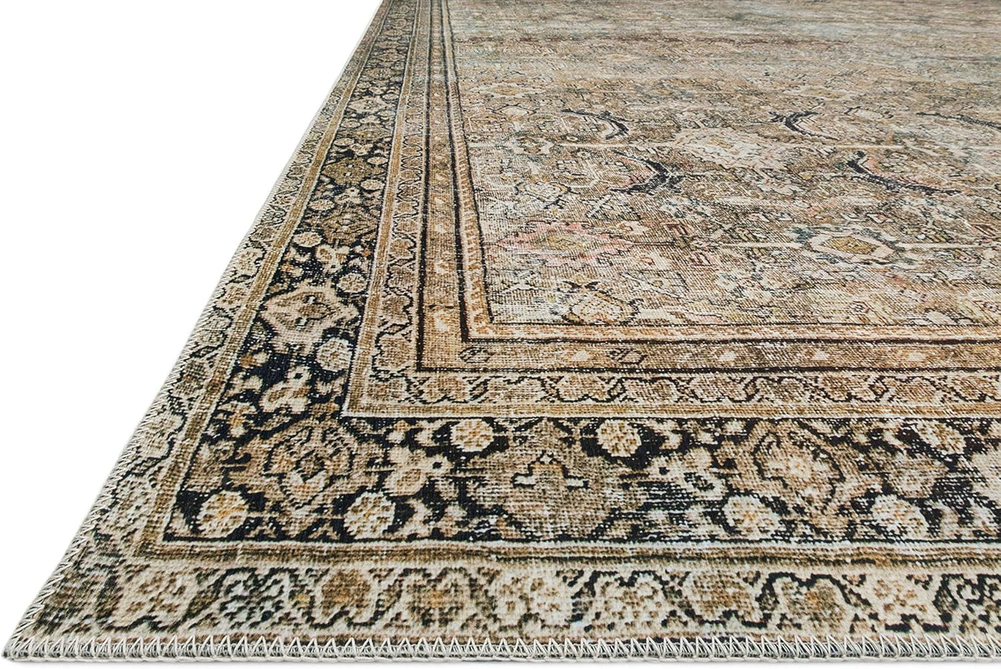 Loloi Layla Collection LAY-03 Olive/Charcoal 3'-6" x 5'-6" .13" Thick Accent Rug, Soft, Durable, Vintage Inspired, Distressed, Low Pile, Non-Shedding, Easy Clean, Printed, Living Room Rug