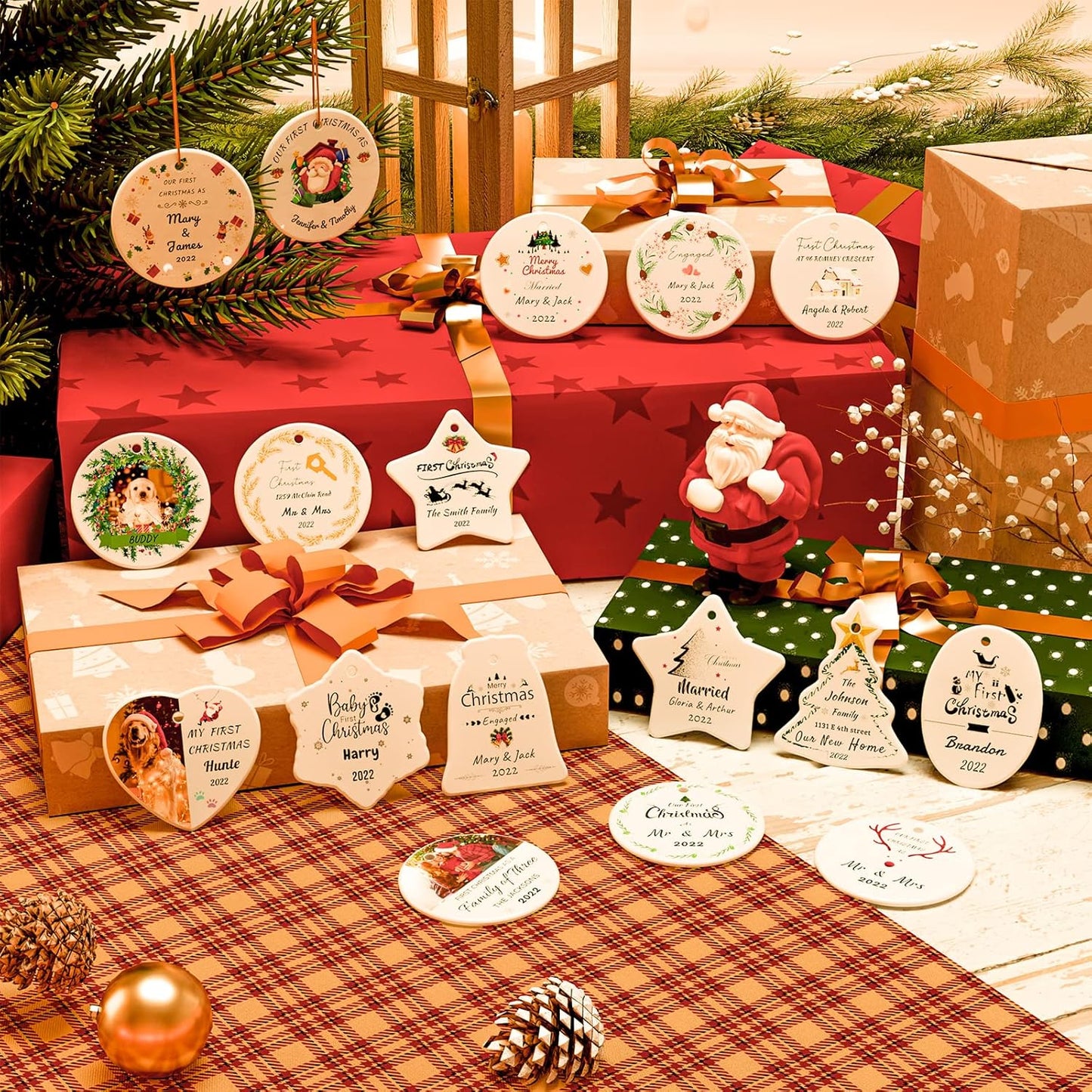 Personalized Christmas Ornaments 4 Pack - Custom Picture & Text Ornaments for Christmas 2022, Customized Ceramic Xmas Tree Decor for Kids, Mom, Dad, Friends, Loves, Pet, Dog, Cat by Bemaystar