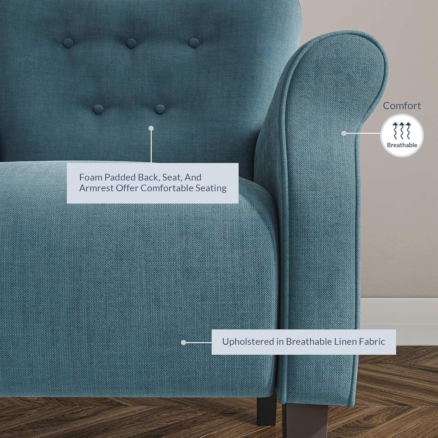 BELLEZE Modern Accent Chair, High Back Armchair, Upholstered Wingback Side Chair, Padded Single Sofa with Wooden Legs for Living Room, Bedroom - Baby Blue