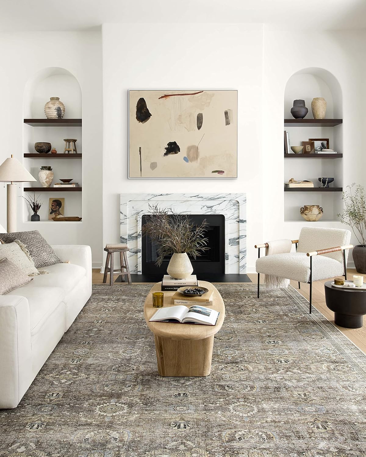 Loloi Layla Collection LAY-13 Antique/Moss 7'-6" x 9'-6" .13" Thick Area Rug, Soft, Durable, Vintage Inspired, Distressed, Low Pile, Non-Shedding, Easy Clean, Printed, Living Room Rug