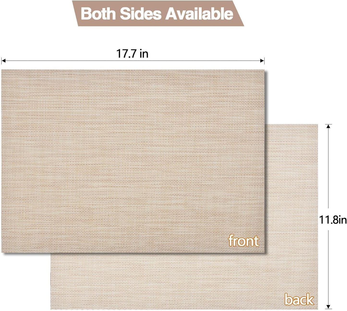 Placemats Set of 6 - Easy Clean Washable Vinyl Placemats - Wipeable Heat Resistant Table Mats for Dining Table - 17.7x11.8 Inch (6, Beige)