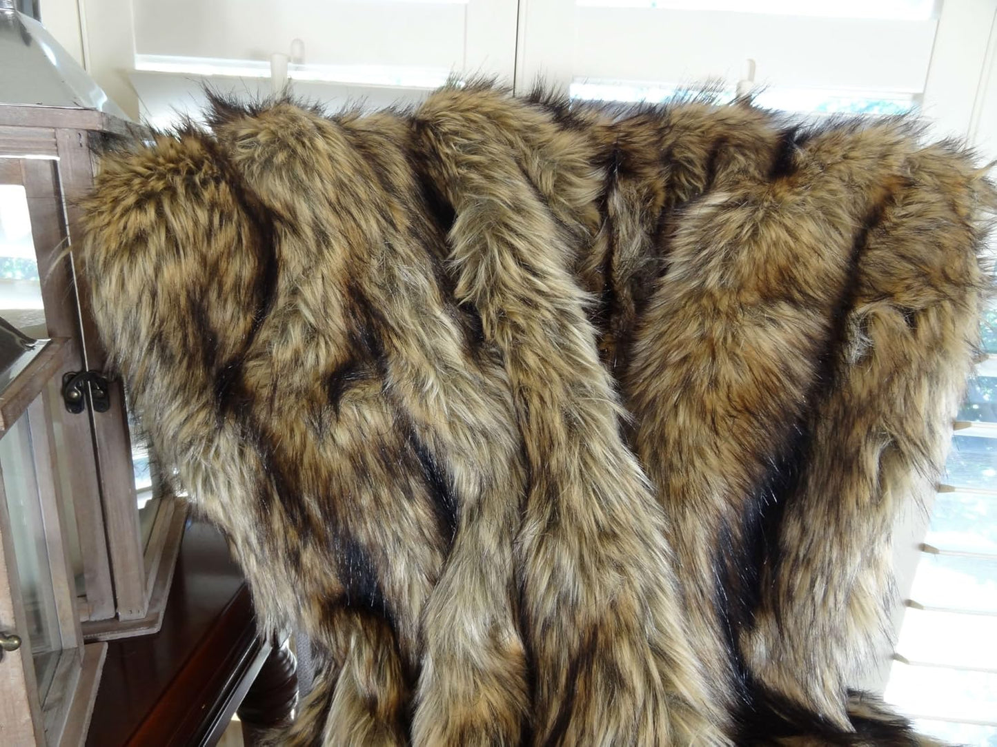Brown Fur Throw Blanket and Bedspread - Brown Wolf Faux Fur - Light & Dark Brown Faux Fur - Luxury Throw Blanket & Bedspread, Made in USA, 16406