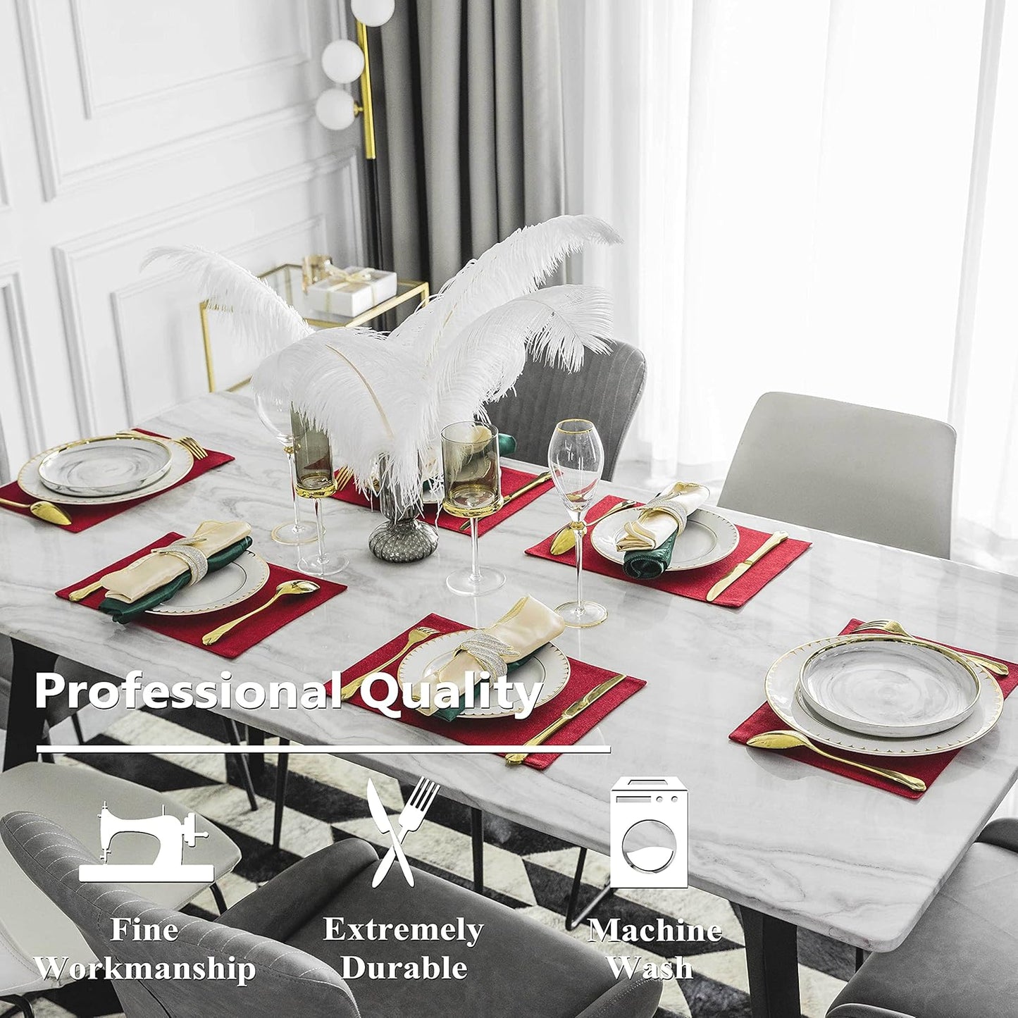 Home Brilliant Cloth Placemats Set of 4 Red Linen Placemats for Dinner Heat Resistant Dining Table Mats Kitchen Place Mats for Party, Dark Red Burgundy