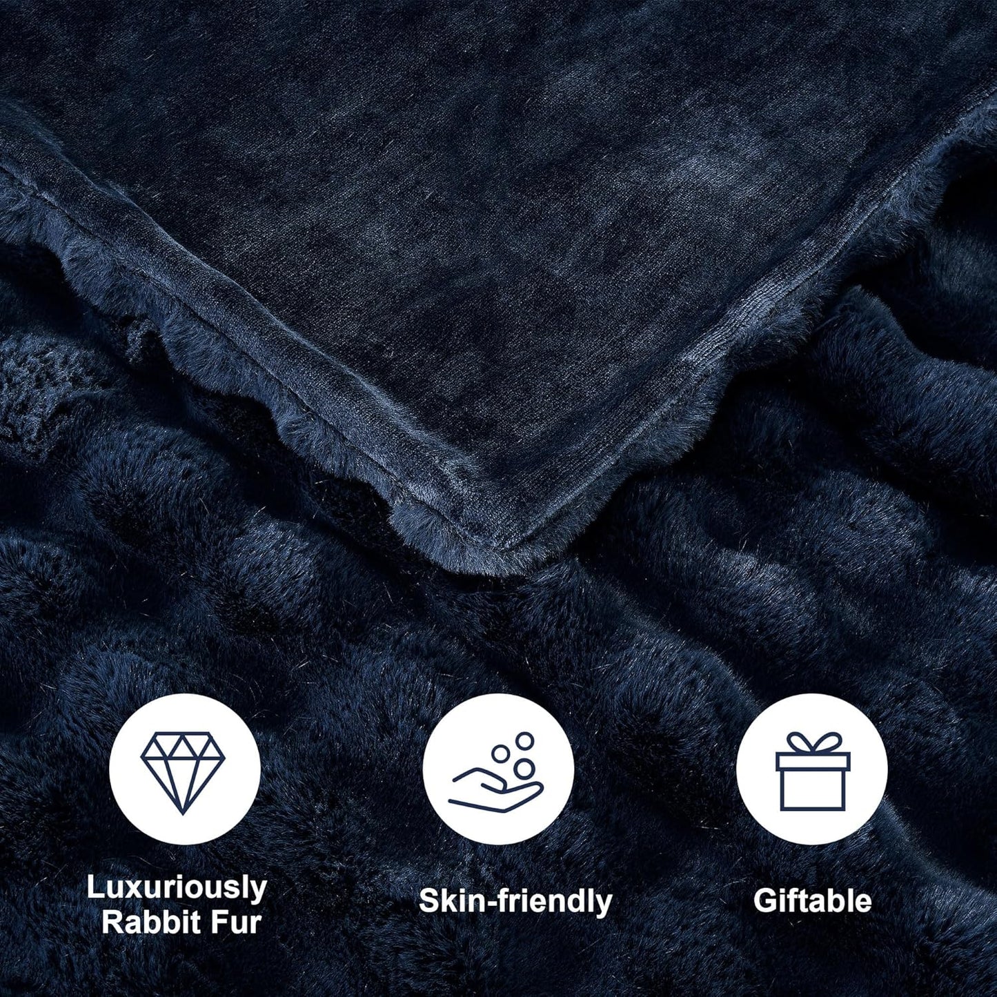 DREAMNINE Large Soft Thick Fuzzy Bubble Faux Rabbit Fur Blanket Full Size 70" x 80",Double Sided Comfy Plush Warm Shaggy Fluffy Blankets, Luxury Big Cozy Cute Textured Furry Blanket for Bed, Navy Blue