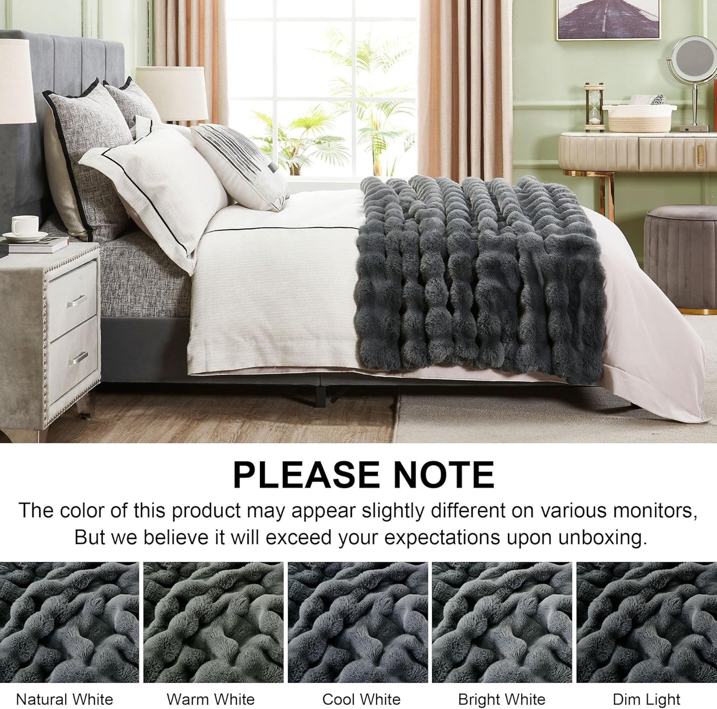 DREAMNINE Oversized Soft Thick Fuzzy Faux Rabbit Fur Throw Blanket Twin Size 60" x 71", Double Sided Comfy Plush Warm Shaggy Fluffy Blankets,Solid Luxury Cozy Cute Furry Blanket for Bed Couch Pet,Grey