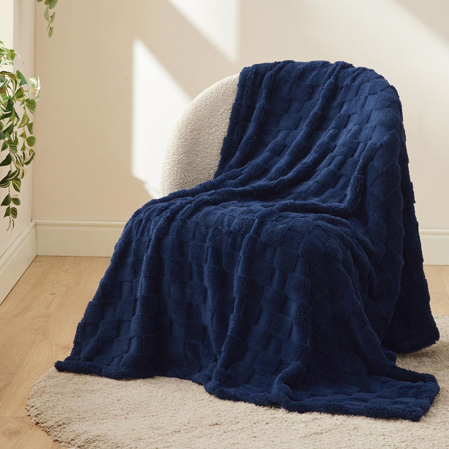 Bedsure GentleSoft Navy Blue Throw Blanket for Couch - Checkered Fleece Blankets Gifts for Women Men Girls, Cute Soft Cozy Throw for Bedroom Home Decor Gifts, 50x60 Inches