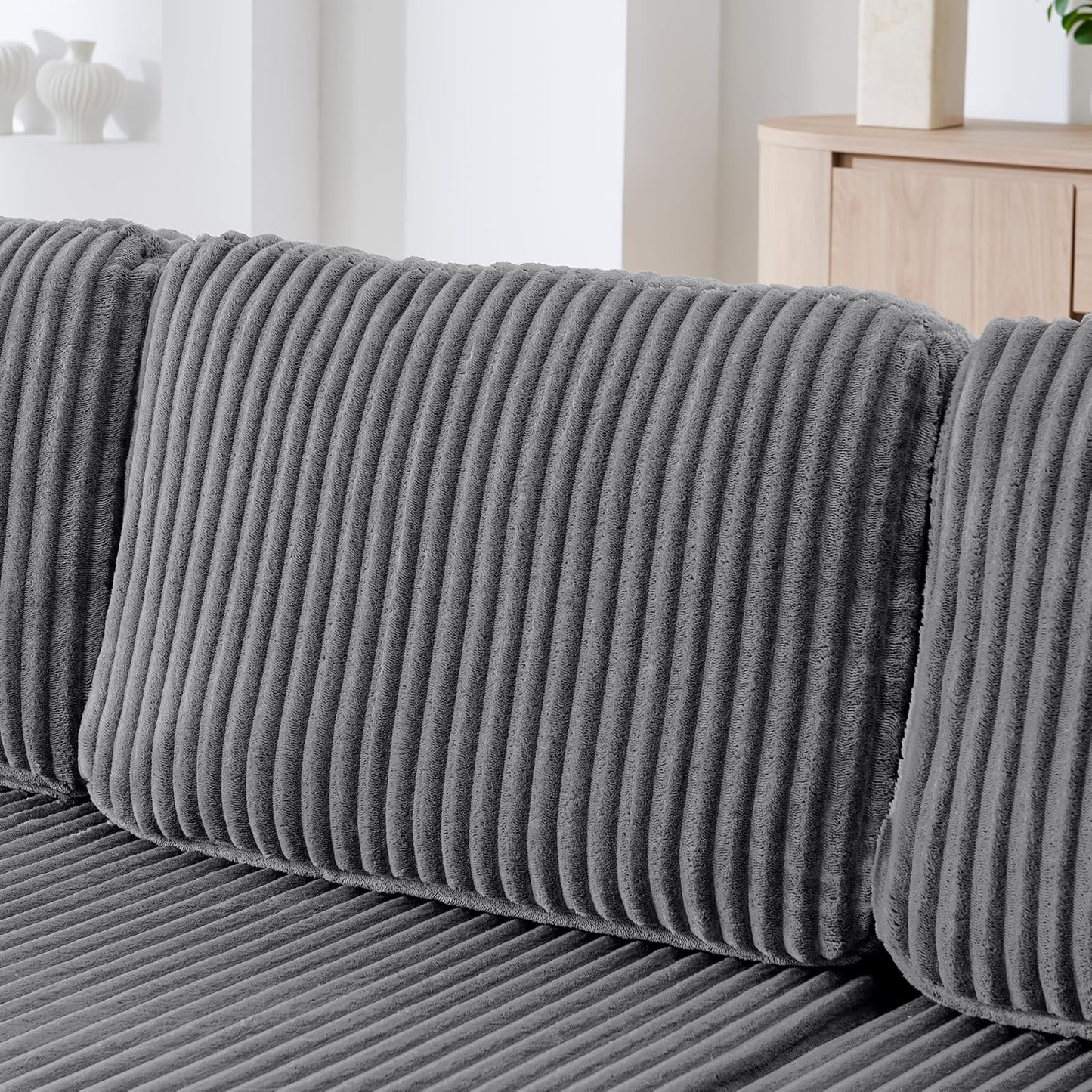 HYJT-H&K Modular Sectional Sofa Cloud Secttional Couch, 132" Comfy U Shaped Couches for Living Room, Deep Seat Memory Foam Fluffy Plush Corduroy Boneless Couch Sectionals with Chaise, Grey