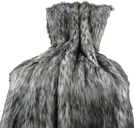 Exotic Siberian Husky Faux Faur Throw Blanket - Gray White Black Husky Fur - Gray Faux Fur Throw Blanket - Luxury Soft Faux Fur, Made in USA, 16411