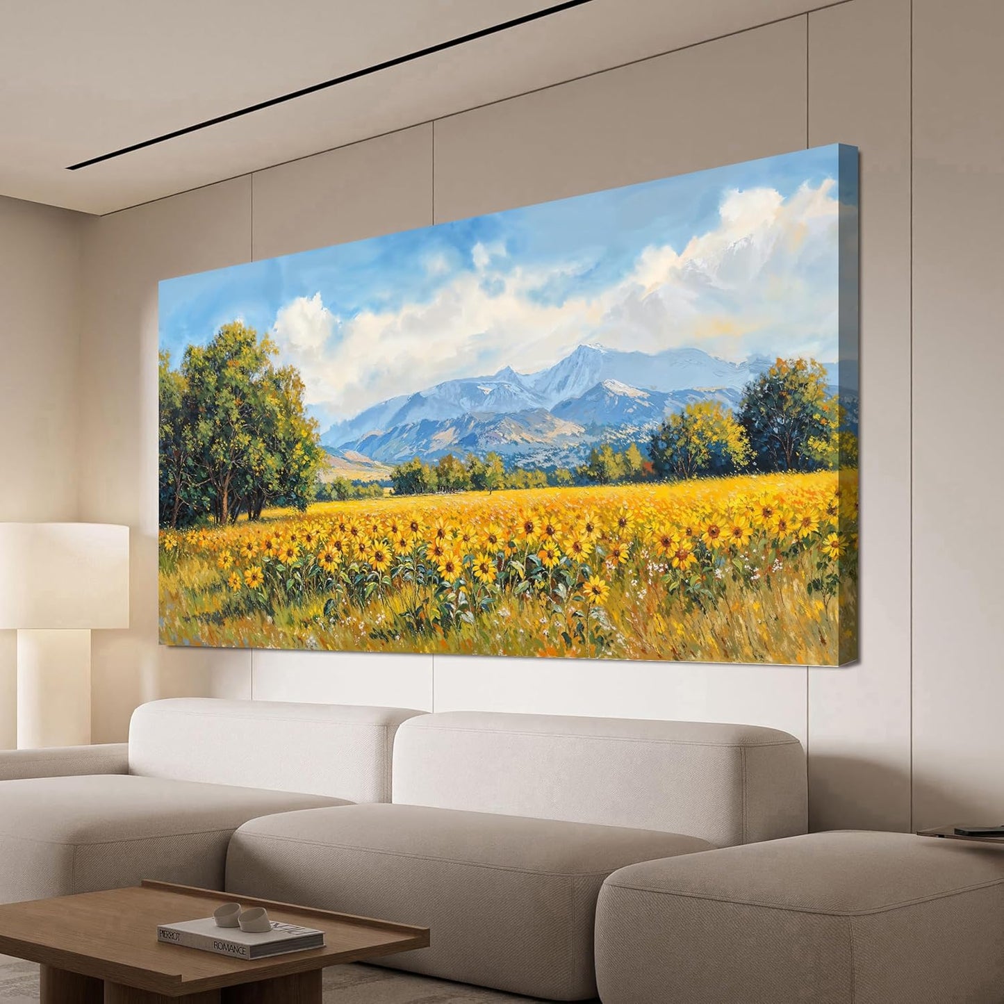 Canvas Wall Art Decor Large Wall Art Pictures for Living Room Canvas Art Wall Decor Mountain Wildflowers Wall Art Prints Summer Landscape Artwork for Walls Bedroom Home Aesthetic Wall Art Decor 24" X 48"