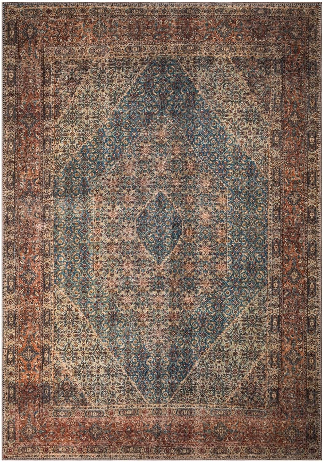 Keen Home Design 8x10 Rug - Machine Washable Area Rug with Non-Slip Backing, Ideal for Living Room, Dining Room, Bedroom - Vintage, Easy Clean, Durable, Low Pile Rug - (8' x 10')