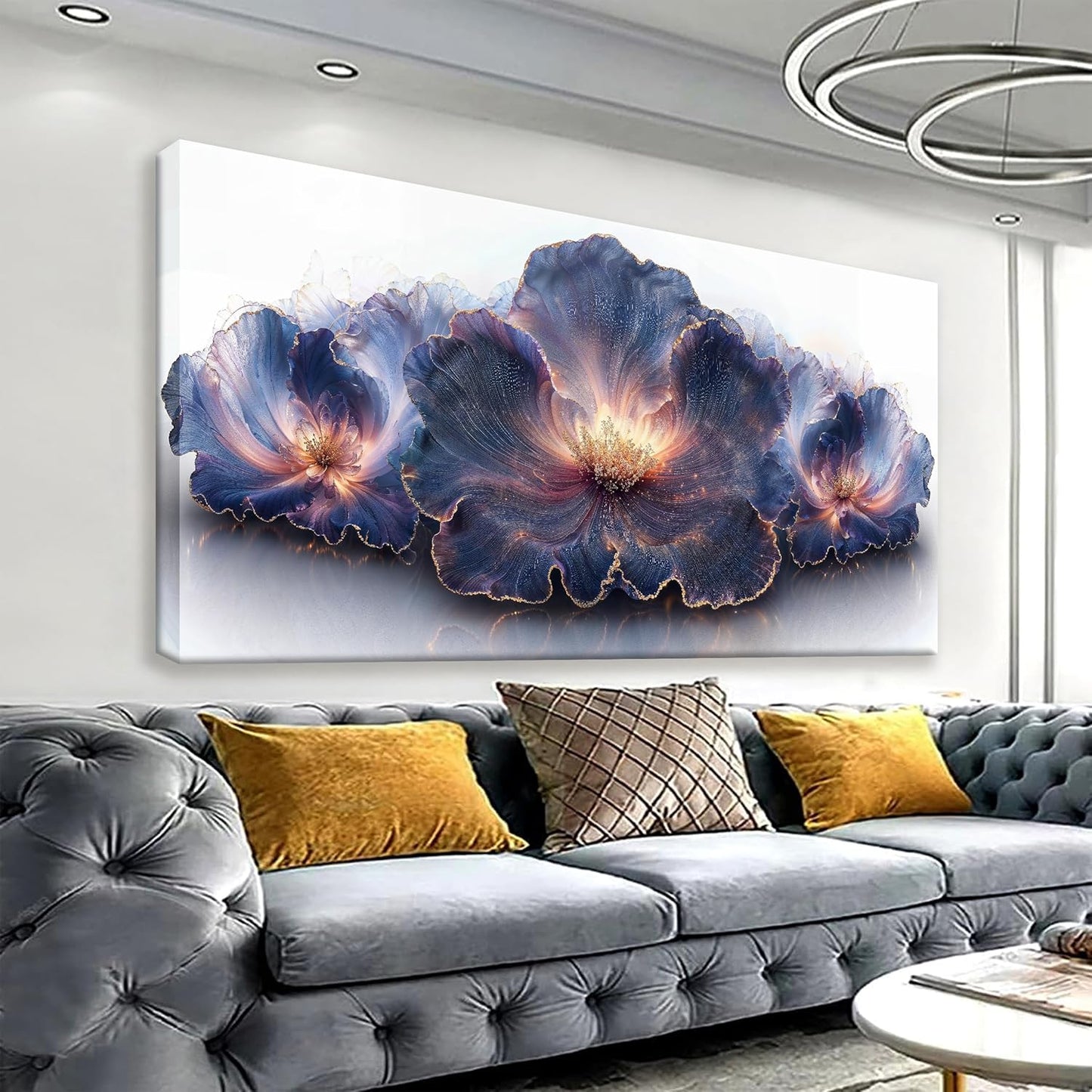 Suconvng Canvas Art Wall Decor Purple Flowers Abstract Wall Art For Living Room Print Picture Modern Abstract Art Painting Bedroom Office Home Wall Decor Artwork 24" X 48"