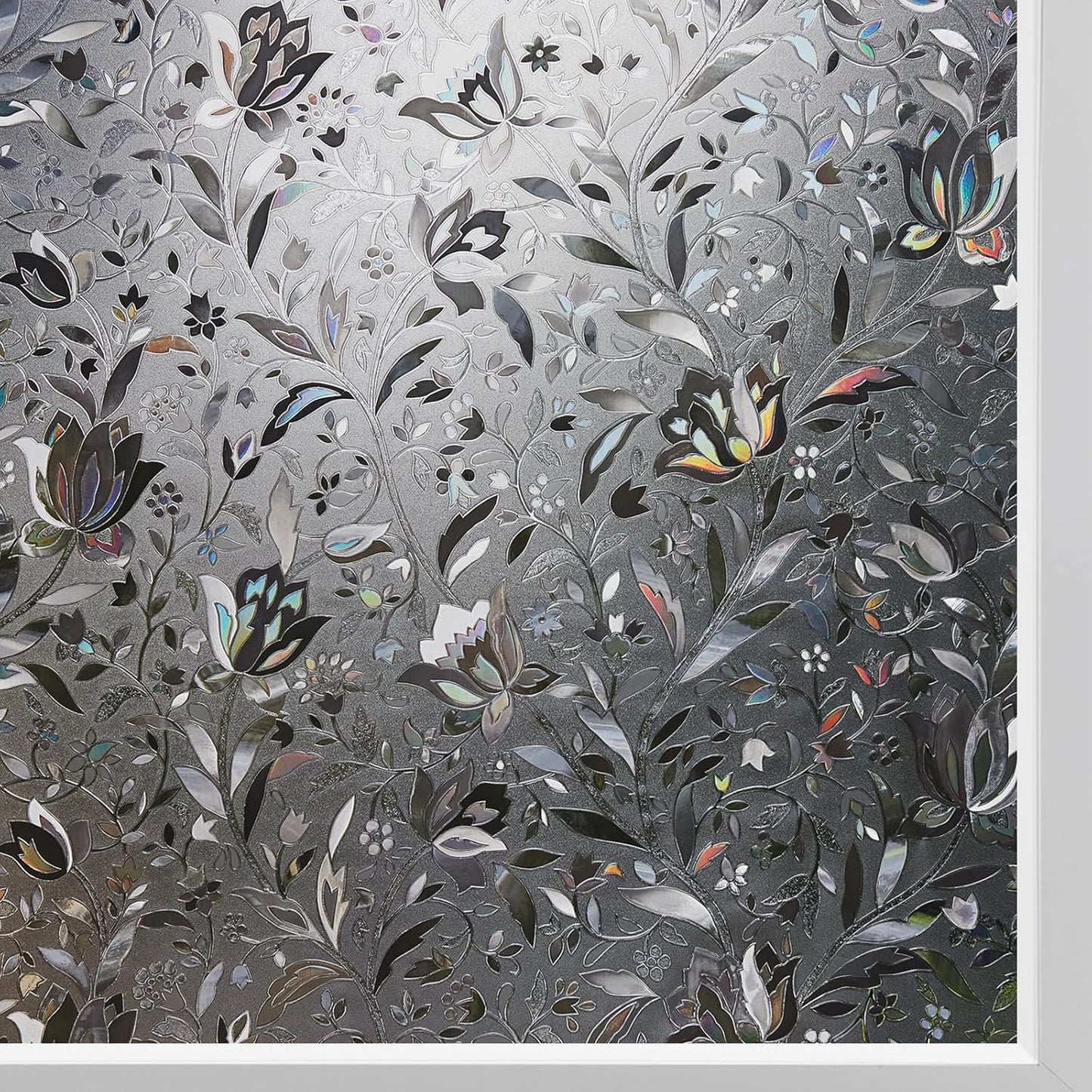 Kromapolis Window Film, Window Privacy Film Frosted, Vinyl Glass Covering, Stained Glass Decorative Film, Static Window Clings, Non-Adhesive (Grayish Black, 23.6 x 78.7 inch)