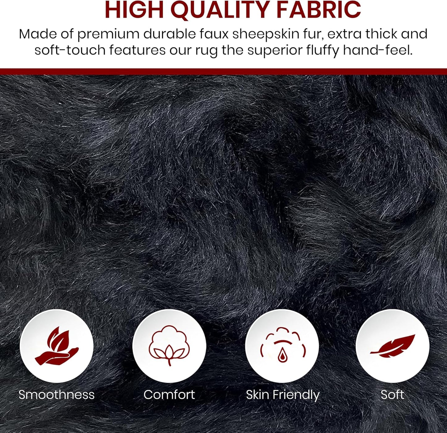 LAMBZY Faux Sheepskin Hypoallergenic Free Shape Silky Shag Rug, Luxury Shaggy Silky Plush Carpet for Bedrooms Rugs Living Room Kids Rooms Sofa Floor Rugs (Double 2'x6', 60x180cm Black)