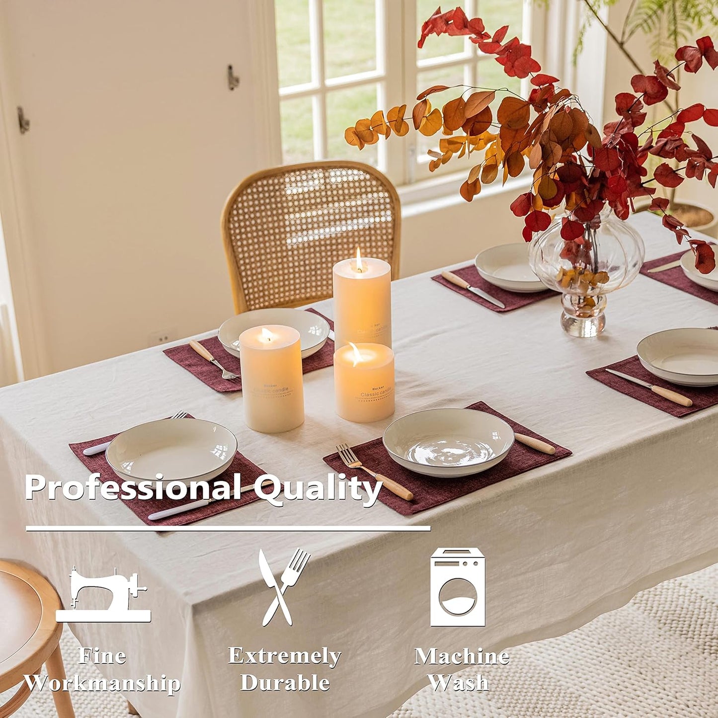 Home Brilliant Red Placemats Set of 8 Cloth Placemat for Holiday Heat Resistant Dining Table Mats Kitchen Washable Place Mats, Wine Red