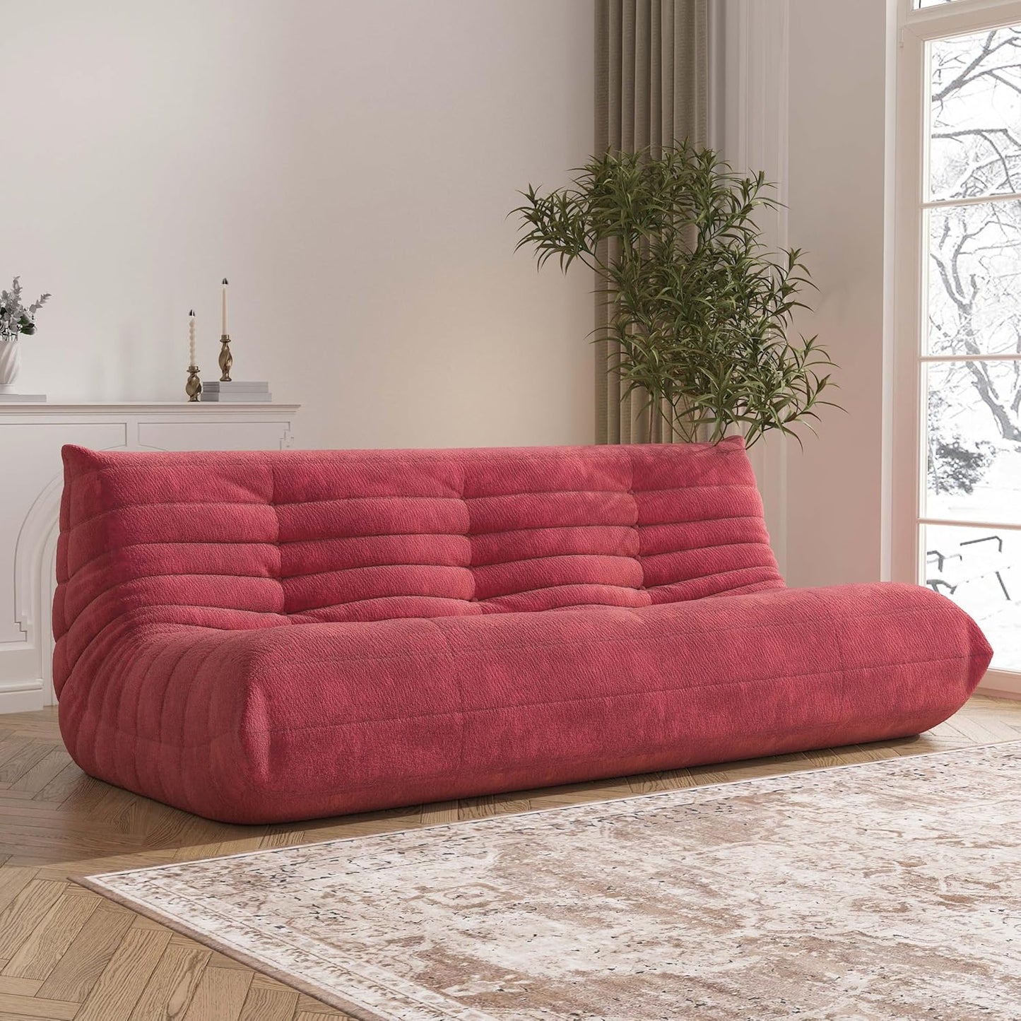 Big Bean Bag Chairs for Adults, 3 Seater Large Bean Bag Sofa, Fireside Chair Lazy Sofa Chair with High Density Comfortable Foam, Modern Bean Bag for Living Room, Bedroom, Office (Red)