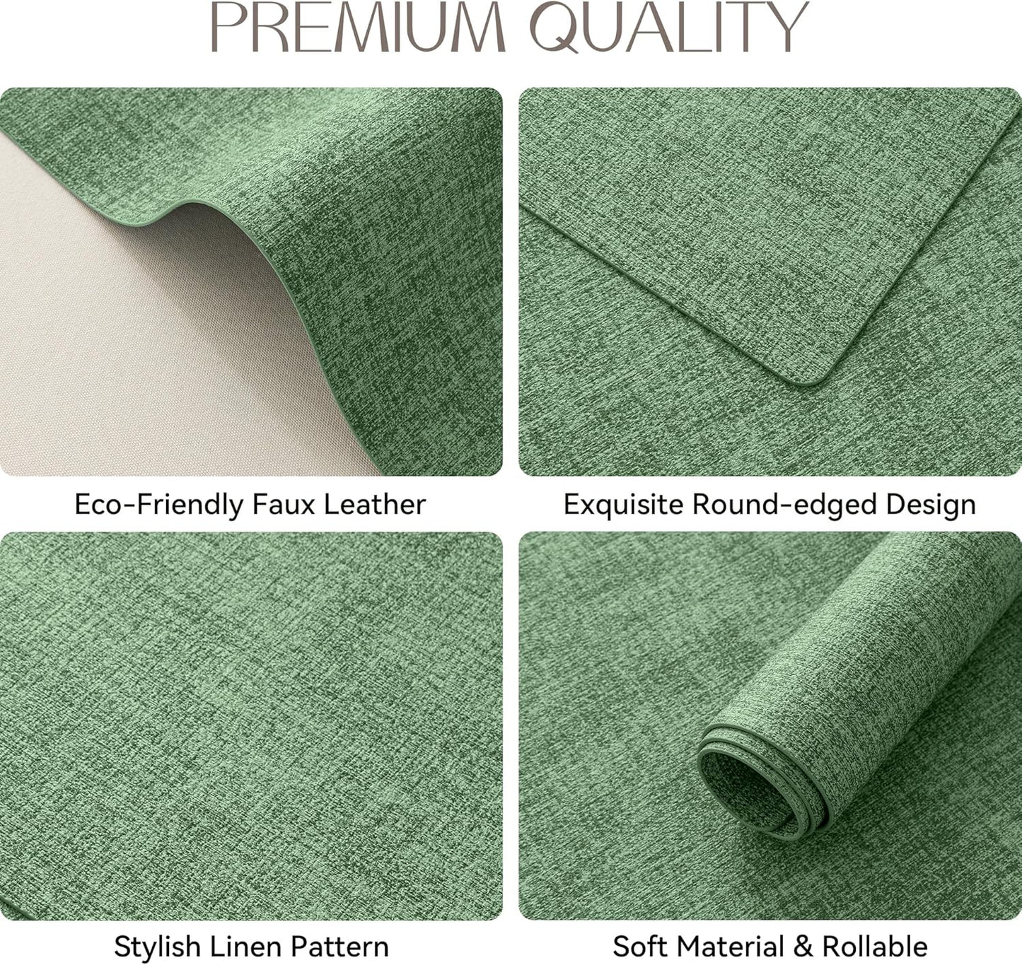 Romanstile Vinyl Placemats Set of 8-12 X 18 Inch - Heat Resistant Place Mats 100% Waterproof Oilproof Wipeable Reversible Faux Leather Table Mats for Kitchen/Dining/Party/Outdoor, Dark Green