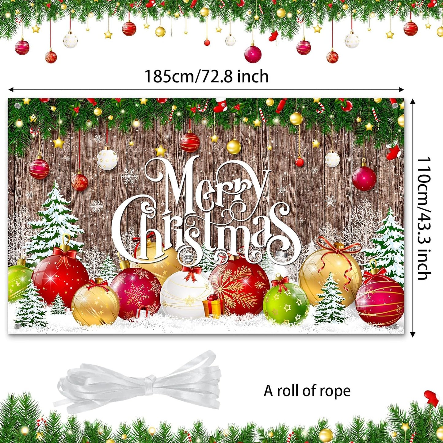 Irenare Christmas Backdrop Merry Christmas Banner Party Decoration Xmas Photography Background Photo Props for Winter Holiday New Year Eve Family Party Decoration Supplies(Large Xmas Ball)