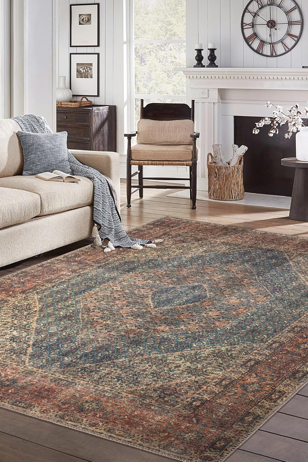 Keen Home Design 2x12 Rug - Machine Washable Runner Rug with Non-Slip Backing, Ideal for Hallway, Entryway, Kitchen, Laundry Room - Vintage, Easy Clean, Durable, Low Pile - (2'6" x 12')