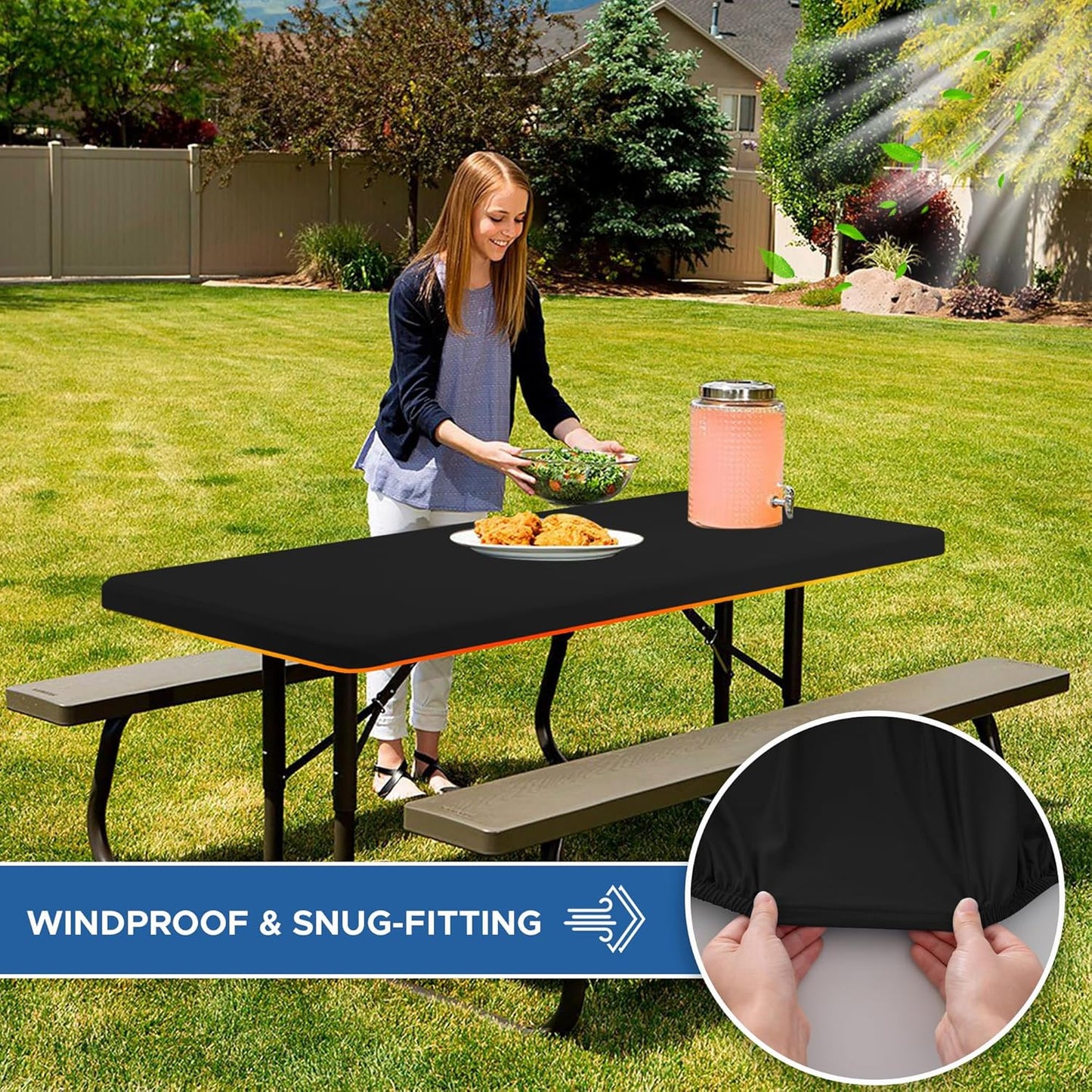 4ft Stretch Table Cover Fitted-6 Pack Black Spandex Table Cloths with Elastic-Stretchy Folding Table Cloths 4ft for Outdoor Picnic Camping Dining Room Patio Kitchen Banquet Party Craft Show