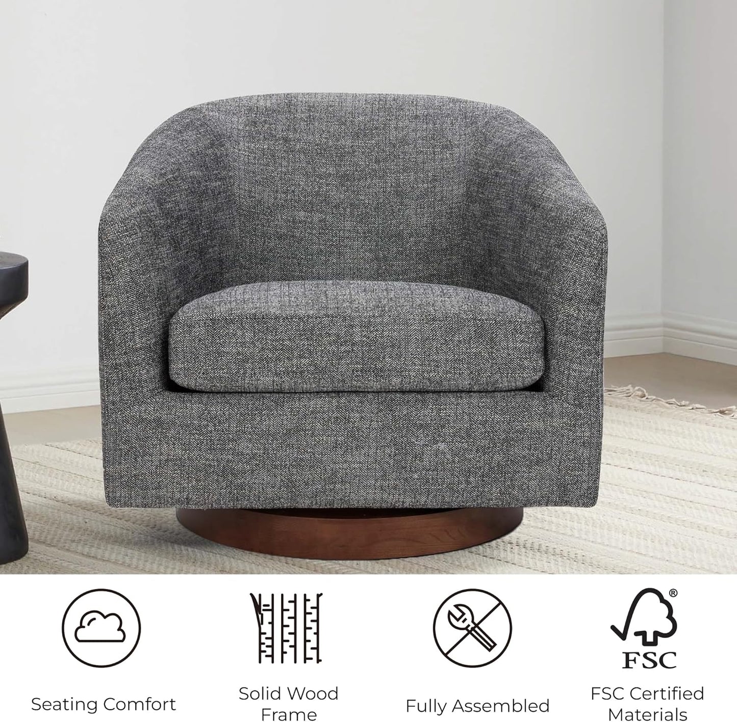 CHITA Swivel Accent Chair, FSC Certified Upholstered Fabric Barrel Chair for Living Room Set of 2, Fully Assembled, Dark Grey