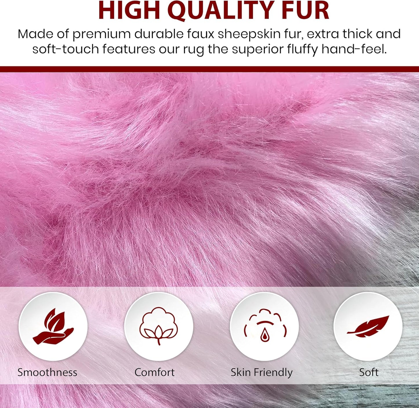 LAMBZY Faux Sheepskin Super Soft Hypoallergenic Free Shape Silky Shag Rug, Luxury Shaggy Plush Carpet for Bedrooms Living Kids Room Sofa Rugs (Pink, Single 2'x3')