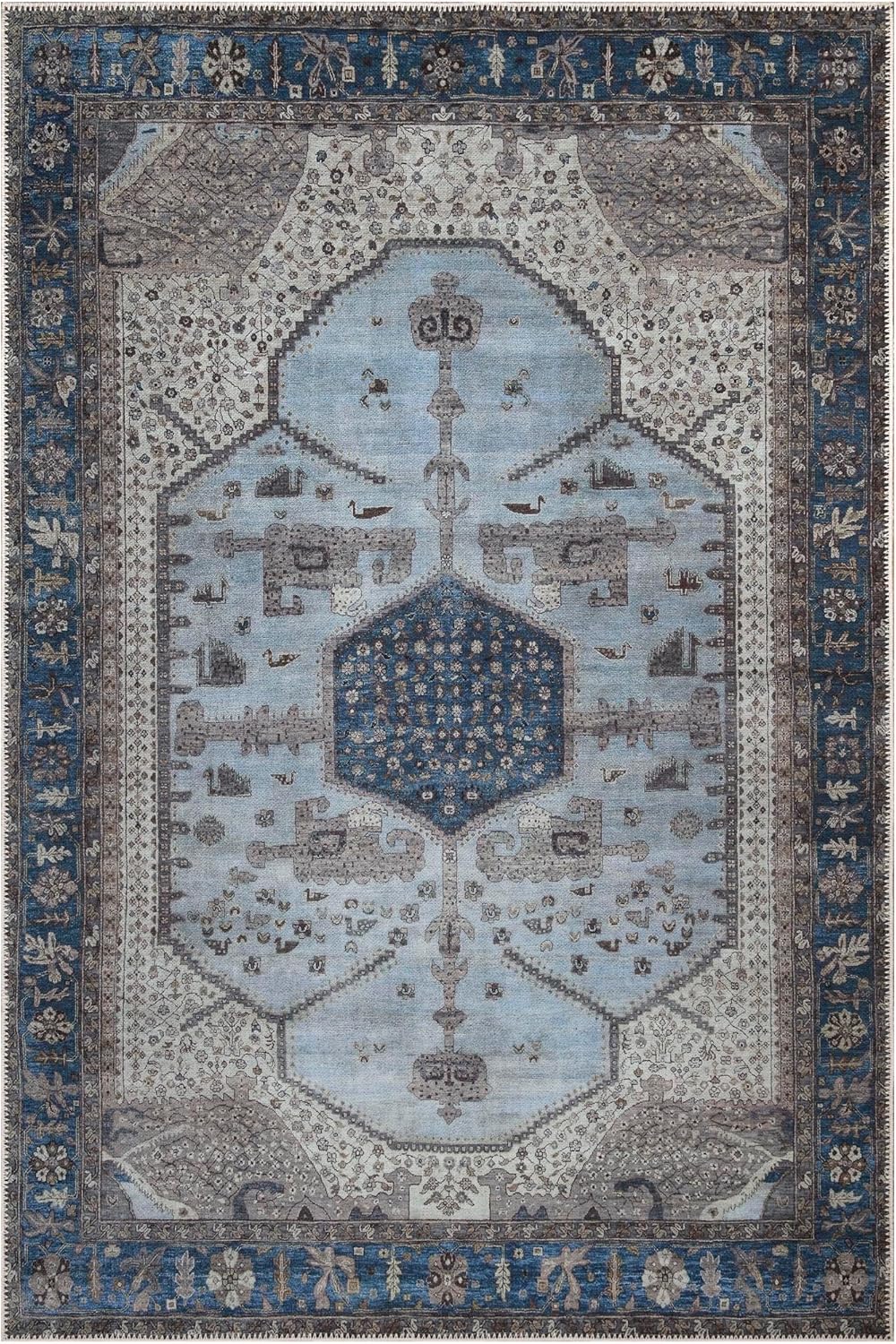 Keen Home Design 8x10 Rug - Machine Washable Area Rug with Non-Slip Backing, Ideal for Living Room, Dining Room, Bedroom - Vintage, Easy Clean, Durable, Low Pile Rug - (8' x 10')