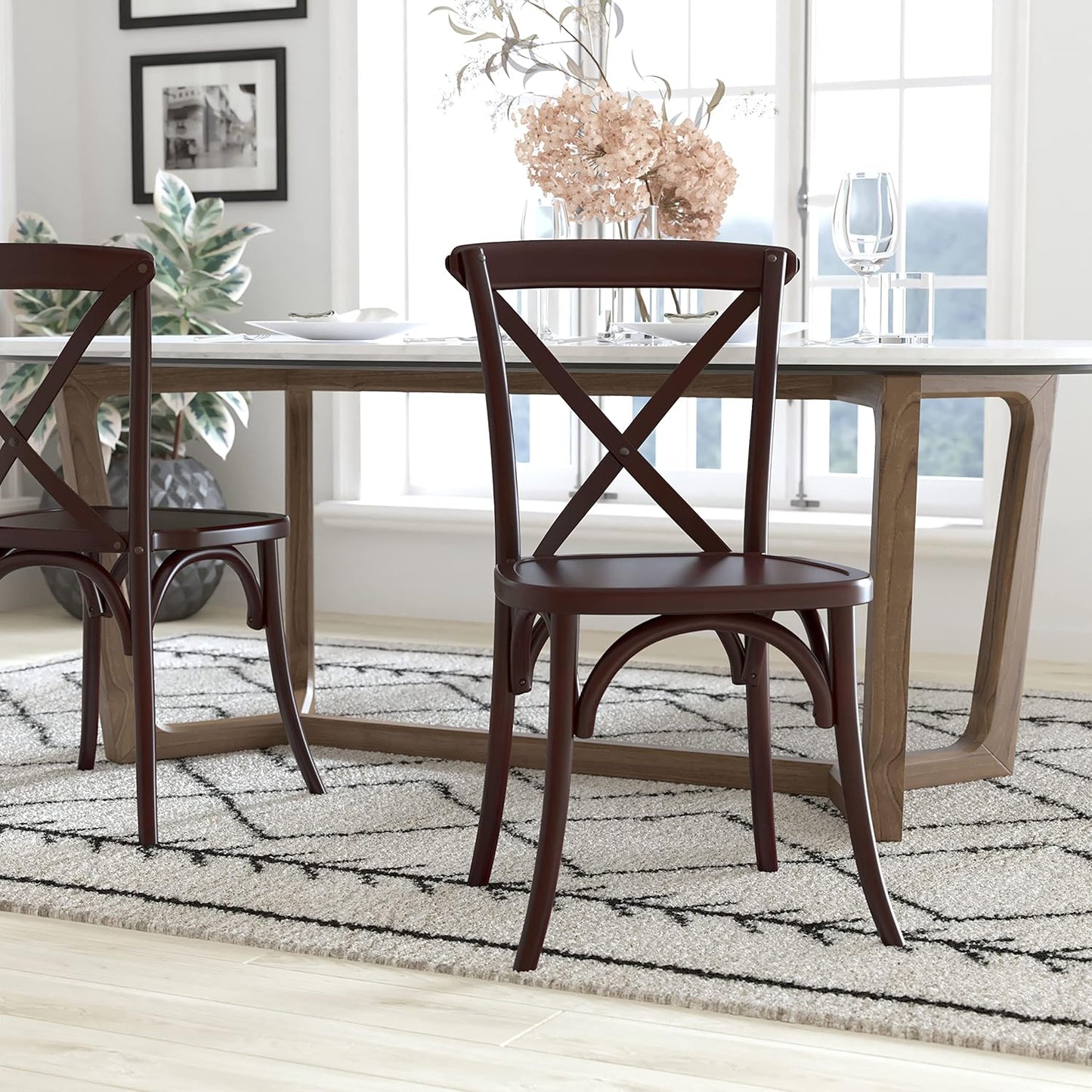 EMMA + OLIVER 2-Pack Walnut X-Back Chair