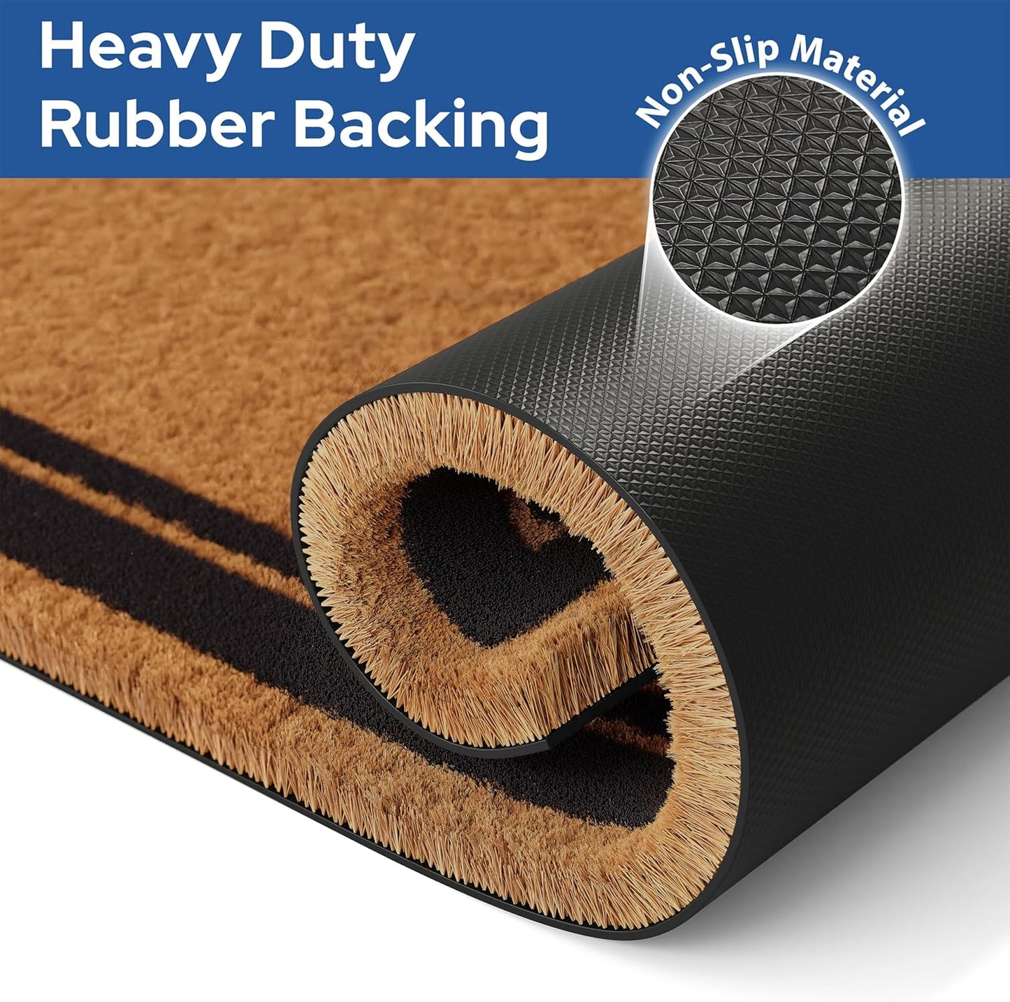 Barnyard Designs Natural Coco Coir Heavy Duty Backing Doormat - Large Cute Non-Slip Front Door Welcome Mat for Outside Entrance or Porch Entry, Brown (30x48, Border)