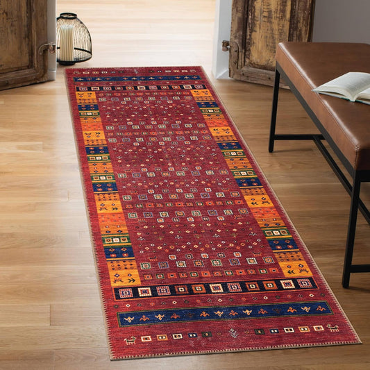 Keen Home Design 2x12 Rug - Machine Washable Runner Rug with Non-Slip Backing, Ideal for Hallway, Entryway, Kitchen, Laundry Room - Vintage, Easy Clean, Durable, Low Pile - (2'6" x 12')
