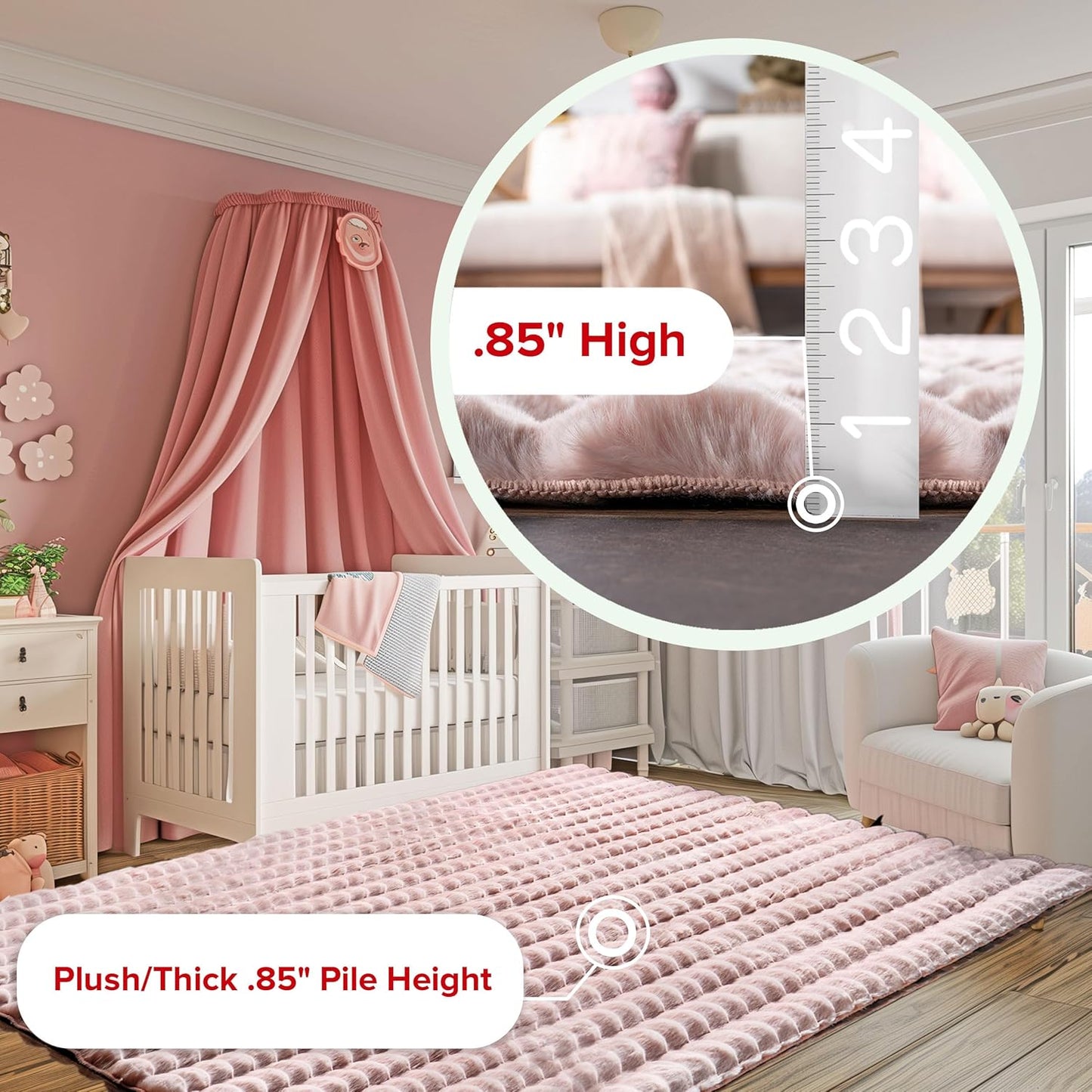 nuLOOM 3'9' x 6' Cozy Plush Area Rug, Machine Washable, Non-Slip, Soft Fluffy Shag Carpet for Living Room Bedroom Kids Room Nursery Home Decor, Jeni Blush