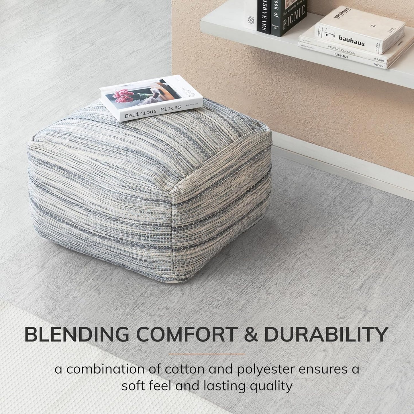 Anji Mountain 22"x22"x16" Handmade & Handcrafted Ottoman Pouf Comfortable Pouf Ottoman Foot Rest & Home Décor Accent for Living Room, Bedroom, Nursery, Kids Room, Patio