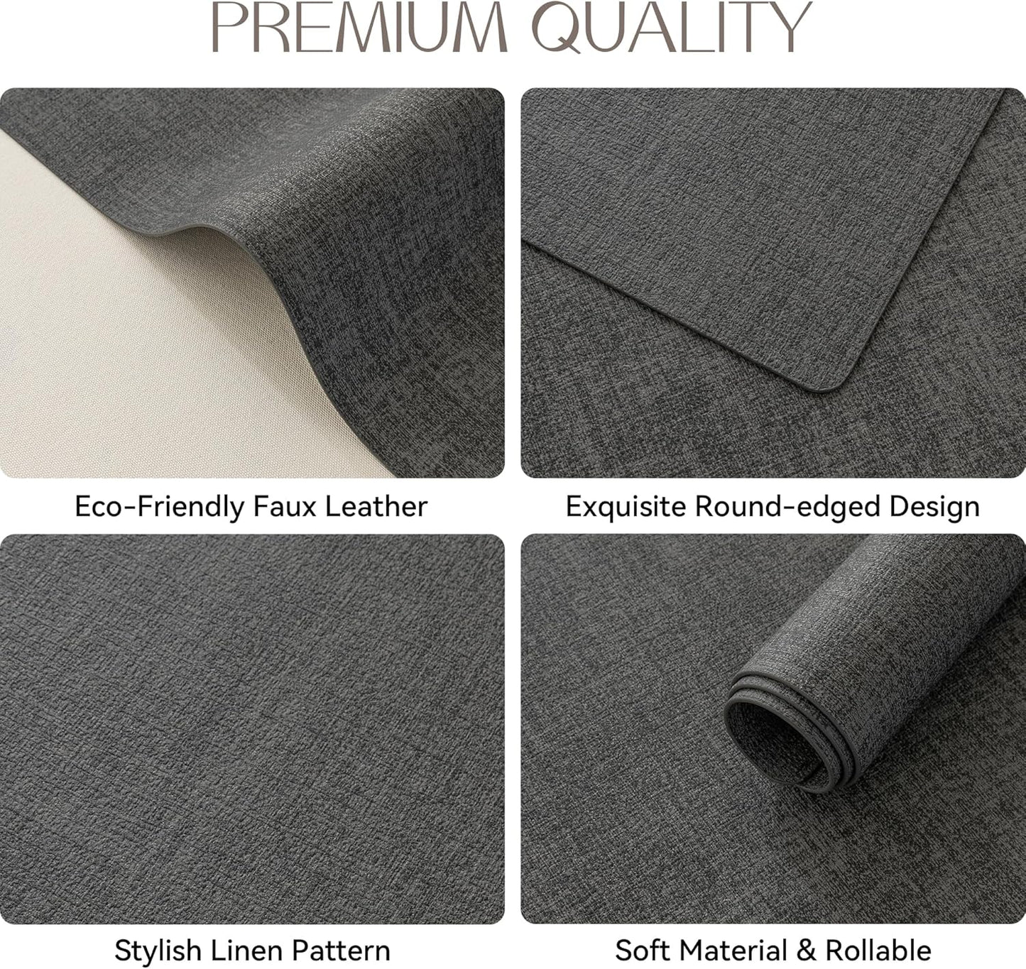 Romanstile Vinyl Placemats Set of 6-12 X 18 Inch - Heat Resistant Place Mats 100% Waterproof Oilproof Wipeable Reversible Faux Leather Table Mats for Kitchen/Dining/Party/Outdoor, Charcoal