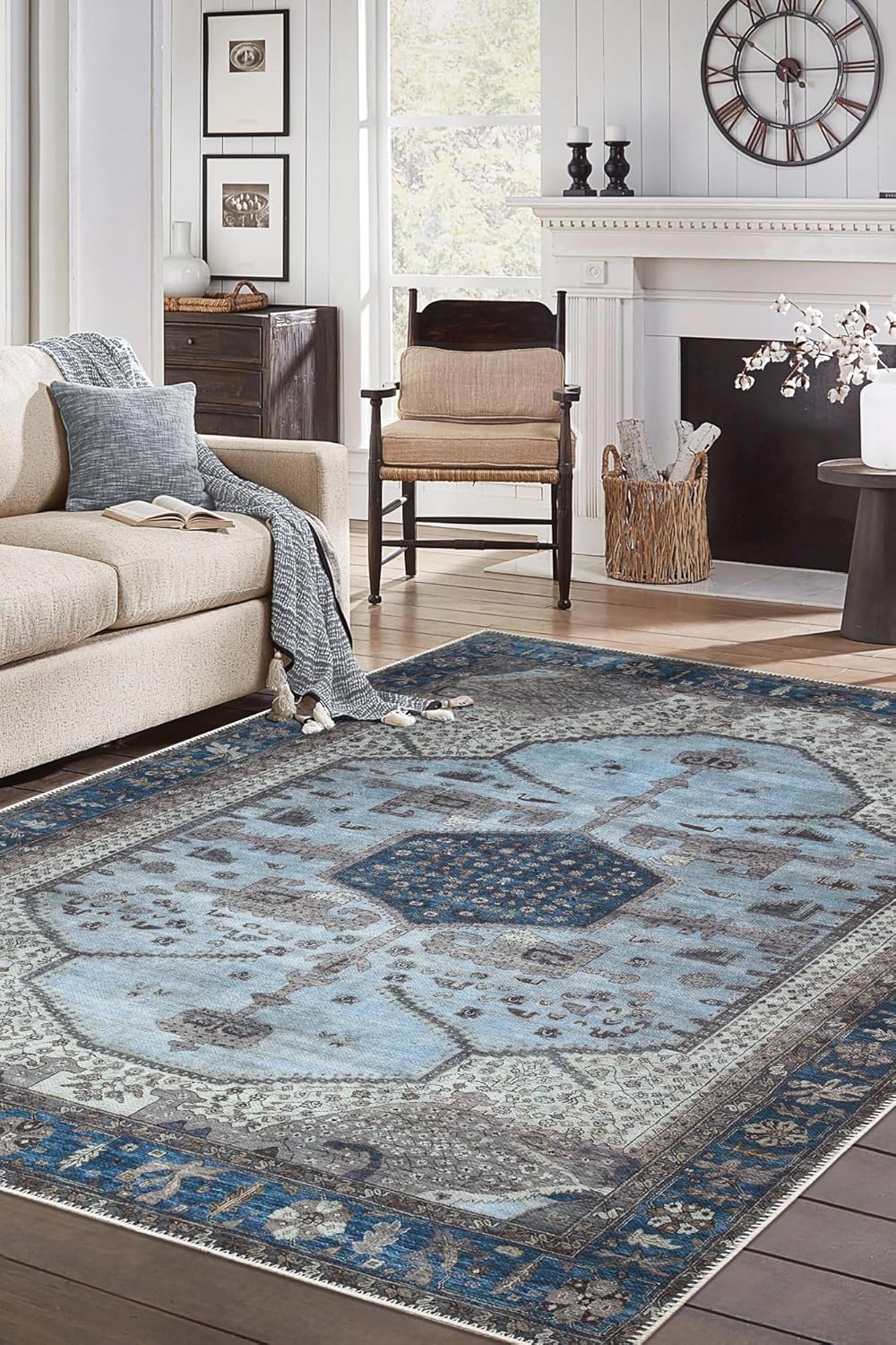 Keen Home Design 5x7 Rug - Machine Washable Area Rug with Non-Slip Backing, Ideal for Living Room, Dining Room, Bedroom - Vintage, Easy Clean, Durable, Low Pile Rug - (5' x 7')