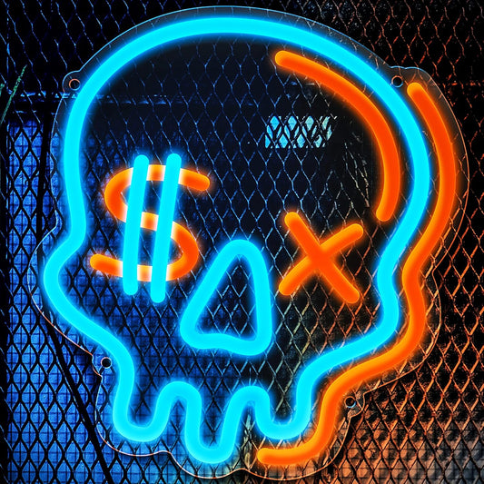 Eufrozy Halloween Neon Sign for Boys Room, Cool Skull Led Signs Kids Bedroom Decor, 6 Dimmable USB Powered Led Lights for Teenage Gamer Wall Decor Man Cave Gifts Blue Skeleton Decorations