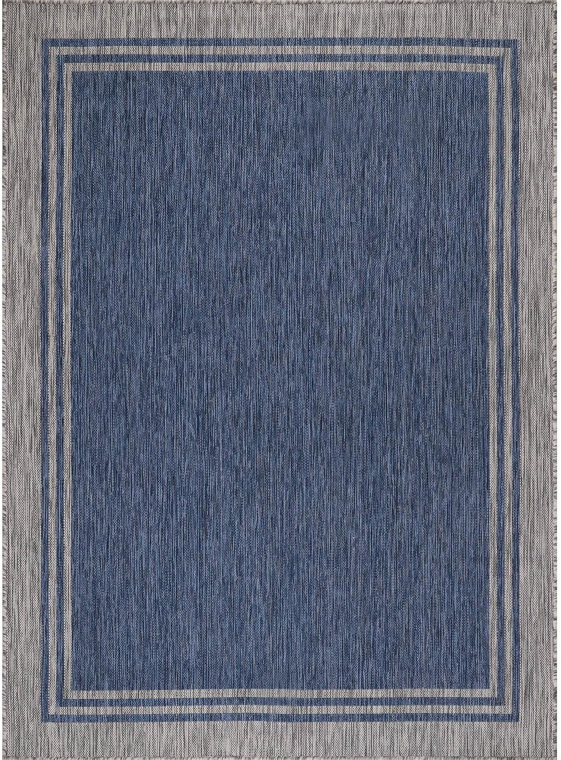 Bordered Outdoor Rug 6x9 Washable Outside Carpet for Indoor Patio Porch Waterproof Easy Cleaning Non Shedding Area Rugs Navy 6 x 9