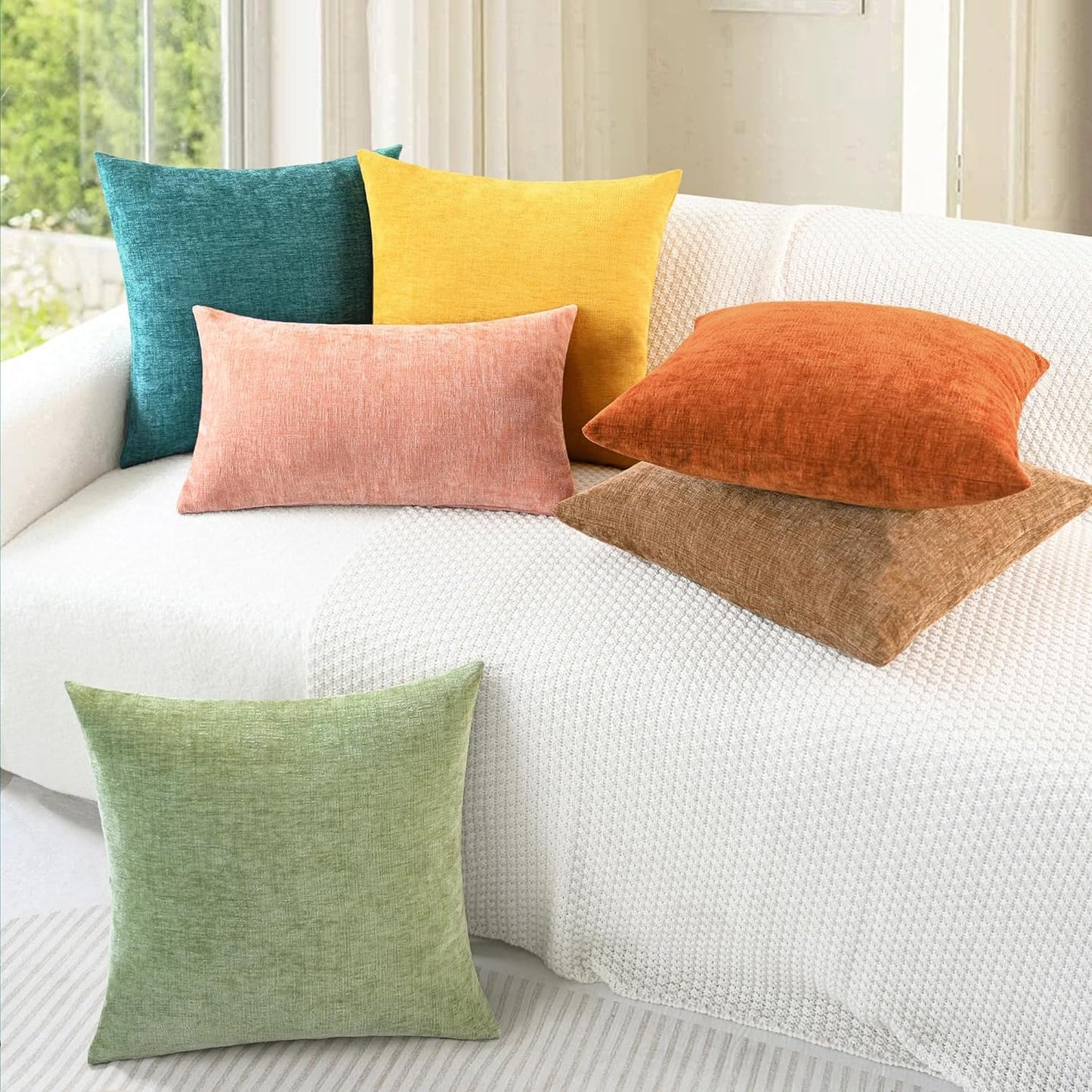 CaliTime Throw Pillow Covers Decorative 12 X 12 Inches Pack of 2 Cozy Chenille Cushion Cases for Couch Sofa Bed Living Room Home Teal