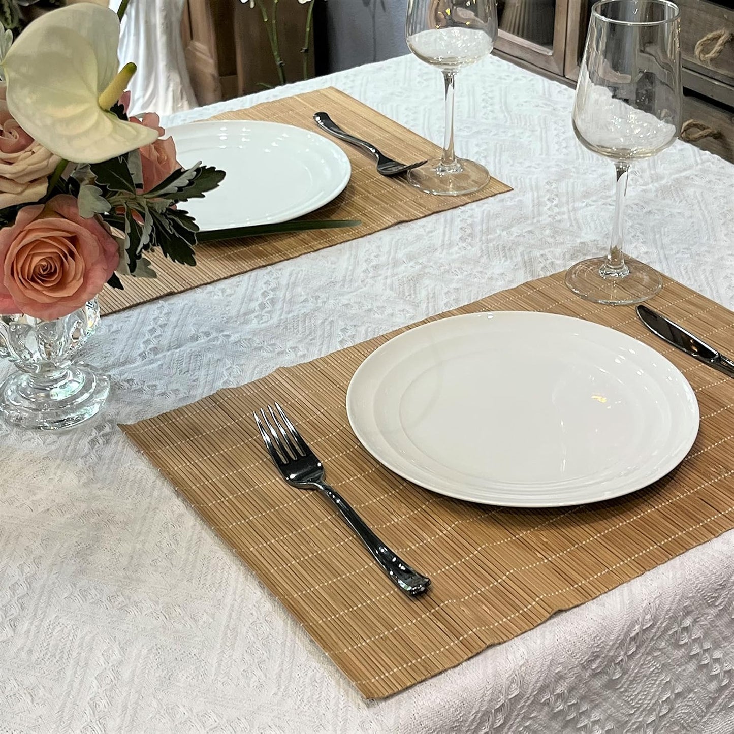ANDSTAR Set of 2 Pcs Bamboo Placemats Sushi Rolling Mat Japanese Style Natural Anti-Slip Bamboo Placemats Washable Heat-Resistant Table Mats for Dining Room and Kitchen（Brown）