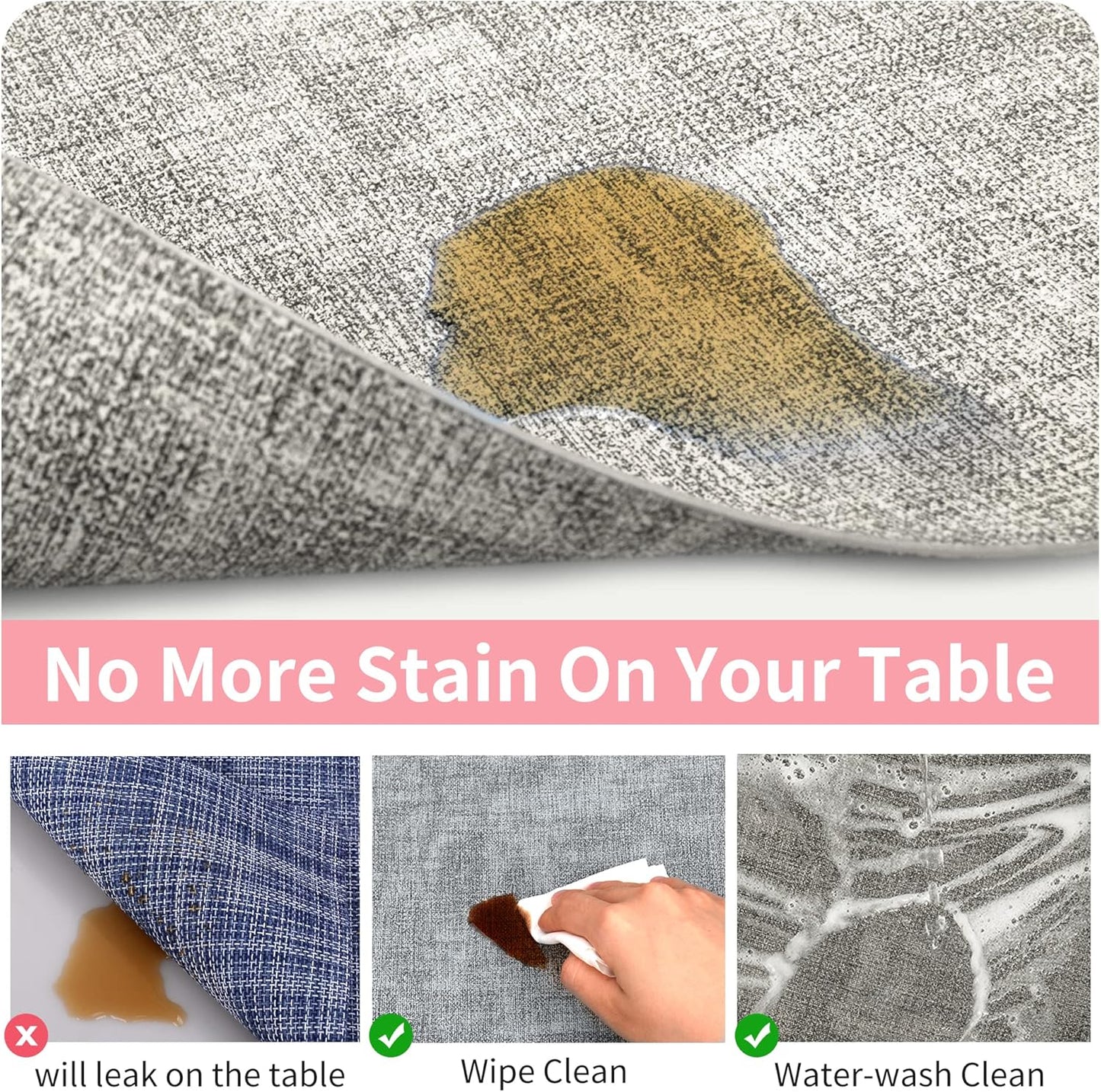 Maxpearl Faux Leather Placemats Set of 6 - Waterproof - Wipe Clean - Heat Resistant - Anti Slip Dining Table Place Mats, Suitable for Indoor & Outdoor Use, 17’’×12’’, Grey